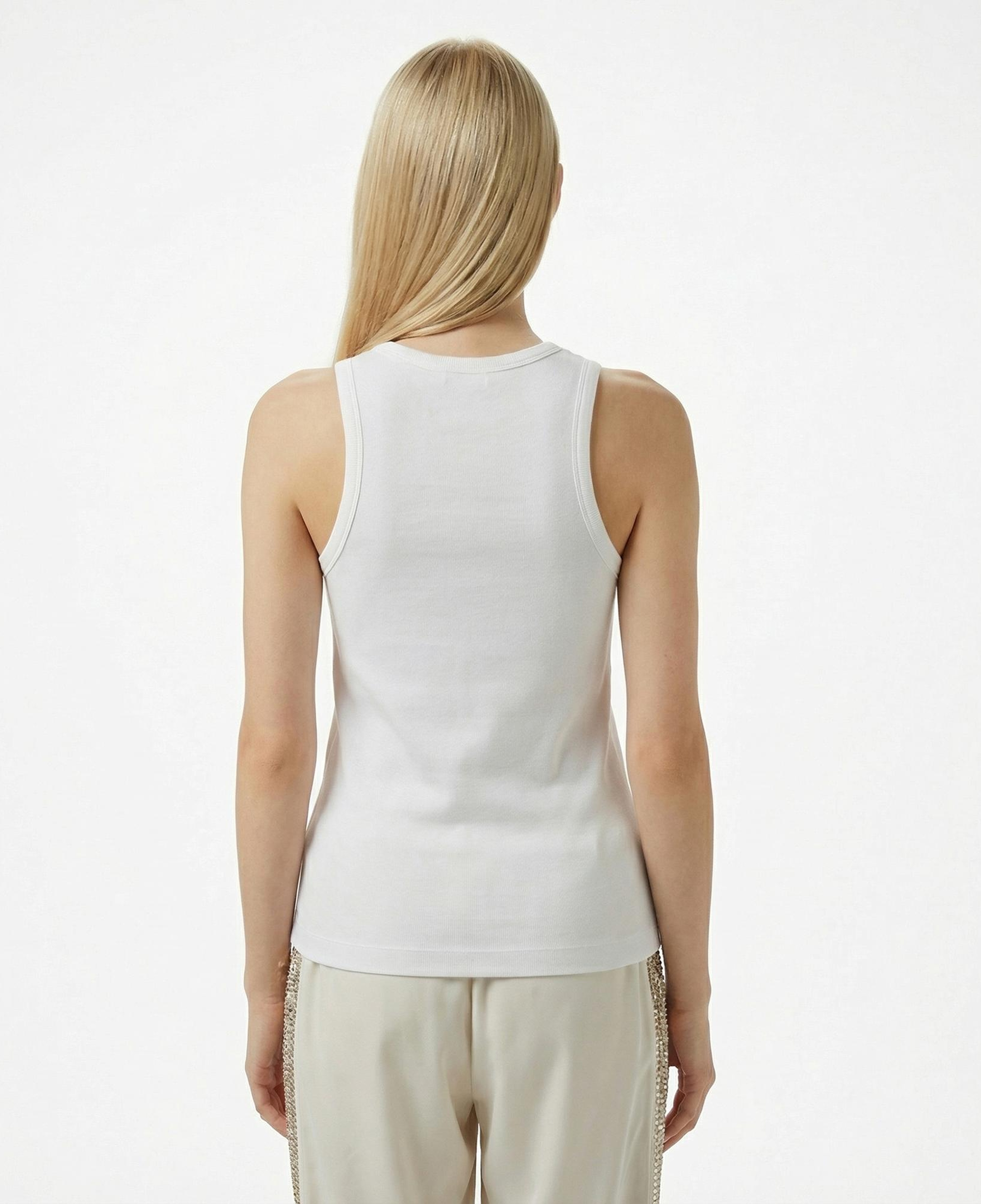 Brooks Brothers Palmiye Logo Nakışlı Kadın Beyaz Kolsuz T-Shirt