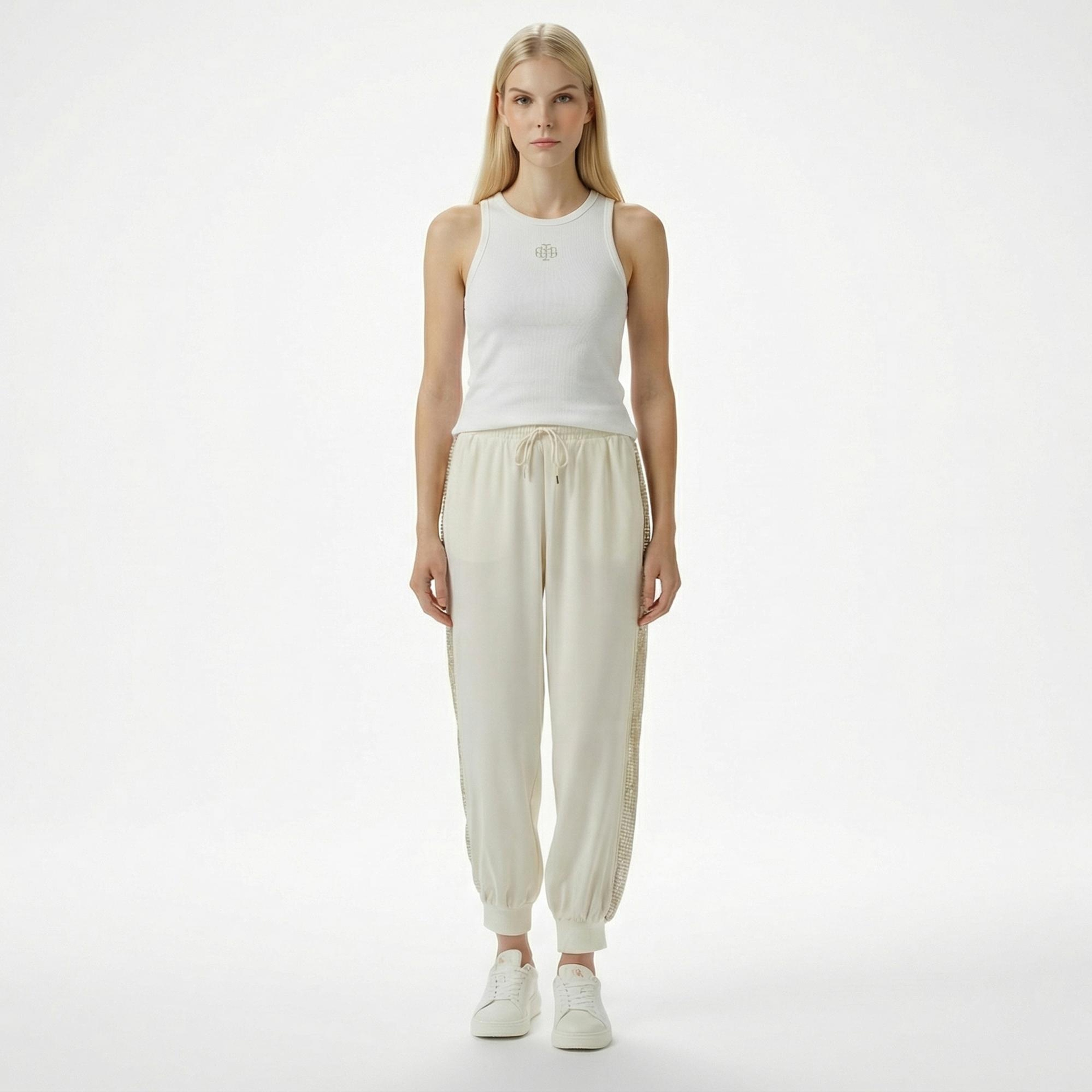 Brooks Brothers Palmiye Logo Nakışlı Kadın Beyaz Kolsuz T-Shirt