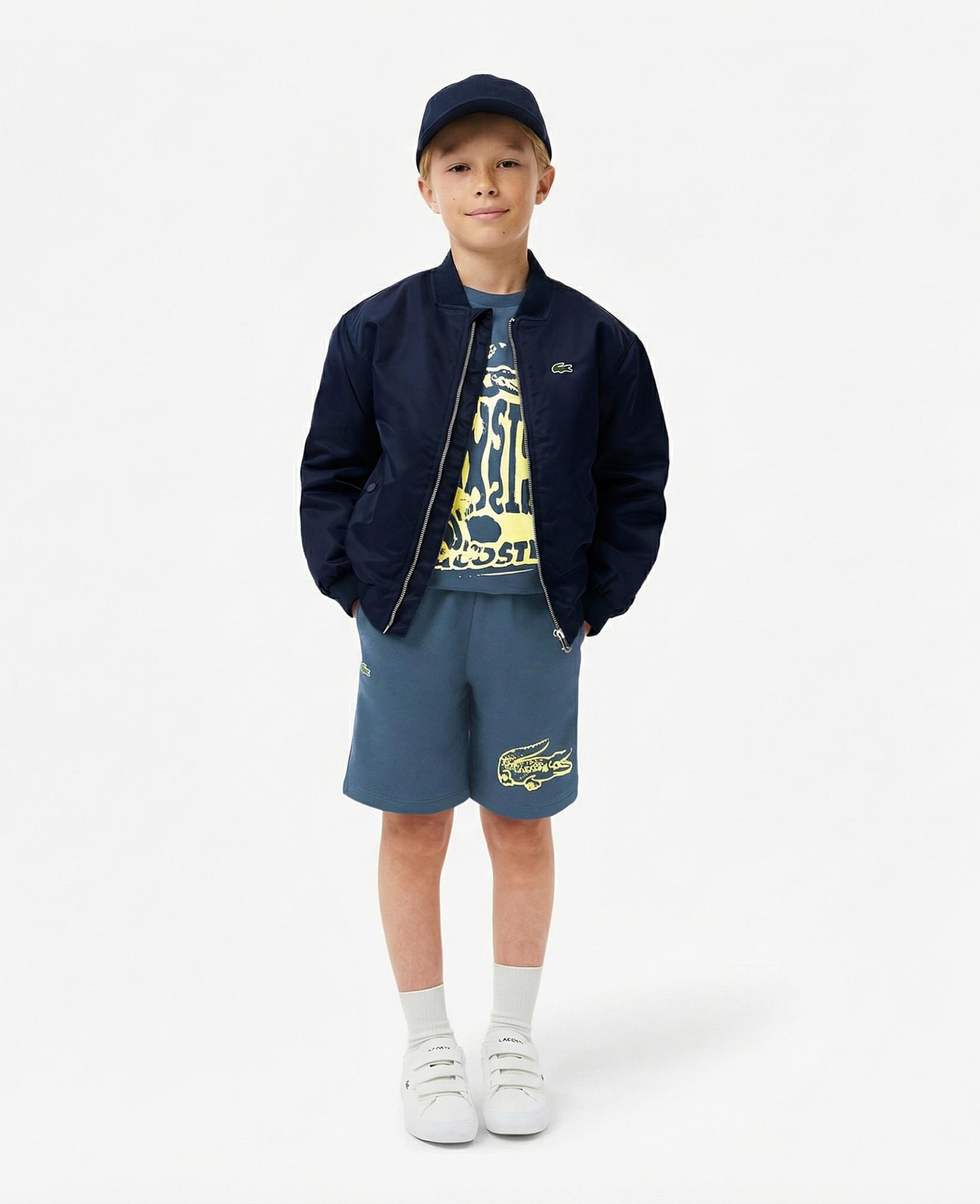 Lacoste Çocuk Bisiklet Yaka Baskılı Lacivert T-Shirt