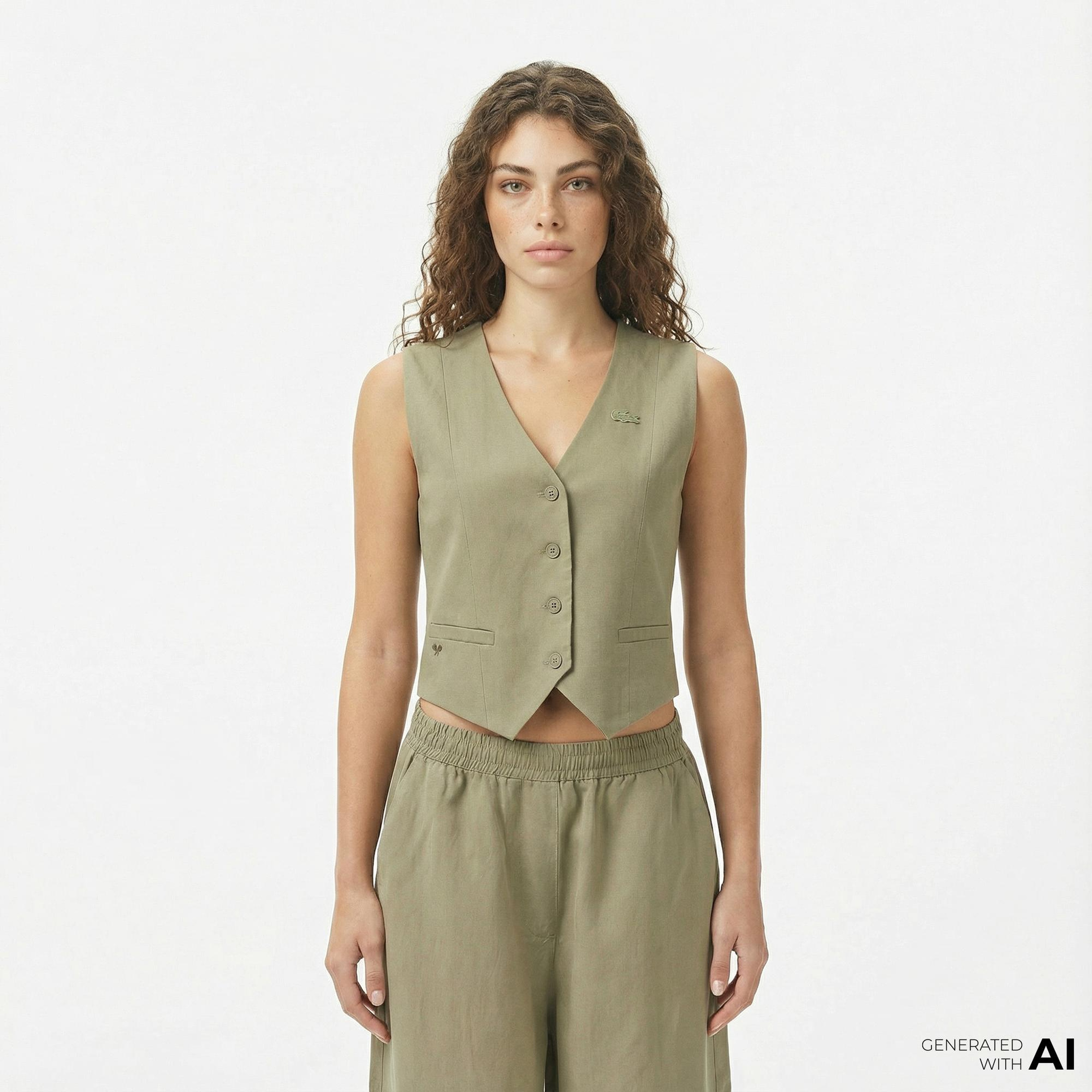 Lacoste Kadın Slim Fit Haki Yelek