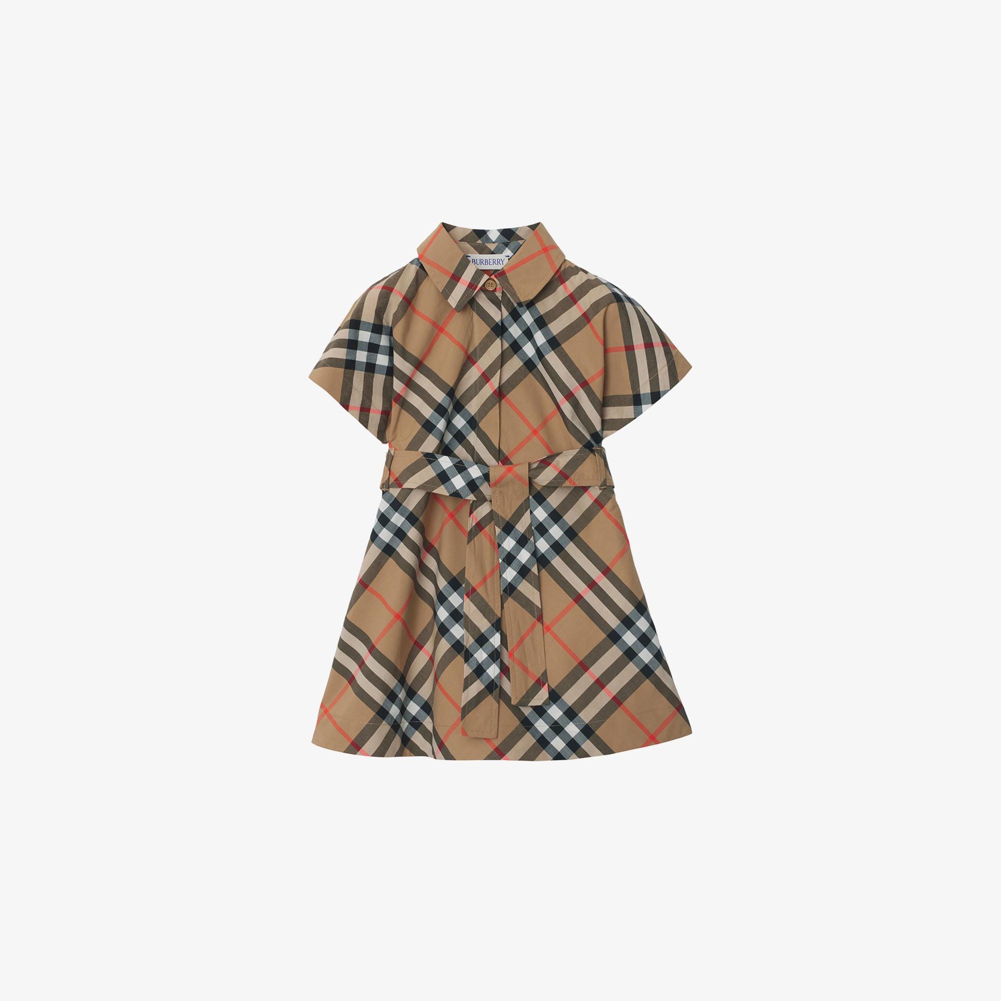 Burberry Check Pamuklu Çocuk Bej Elbise