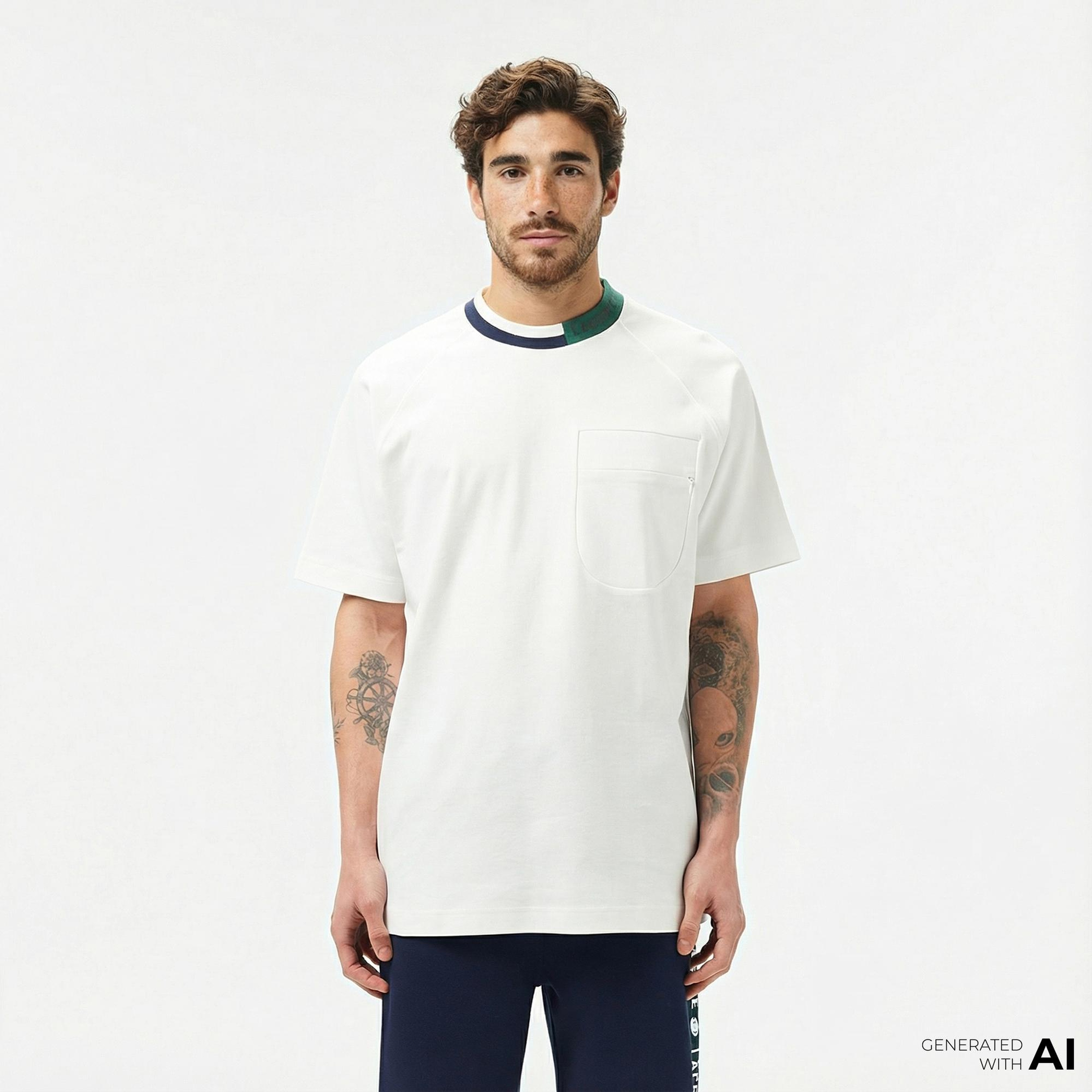 Lacoste Erkek Bisiklet Yaka Beyaz Cepli T-Shirt