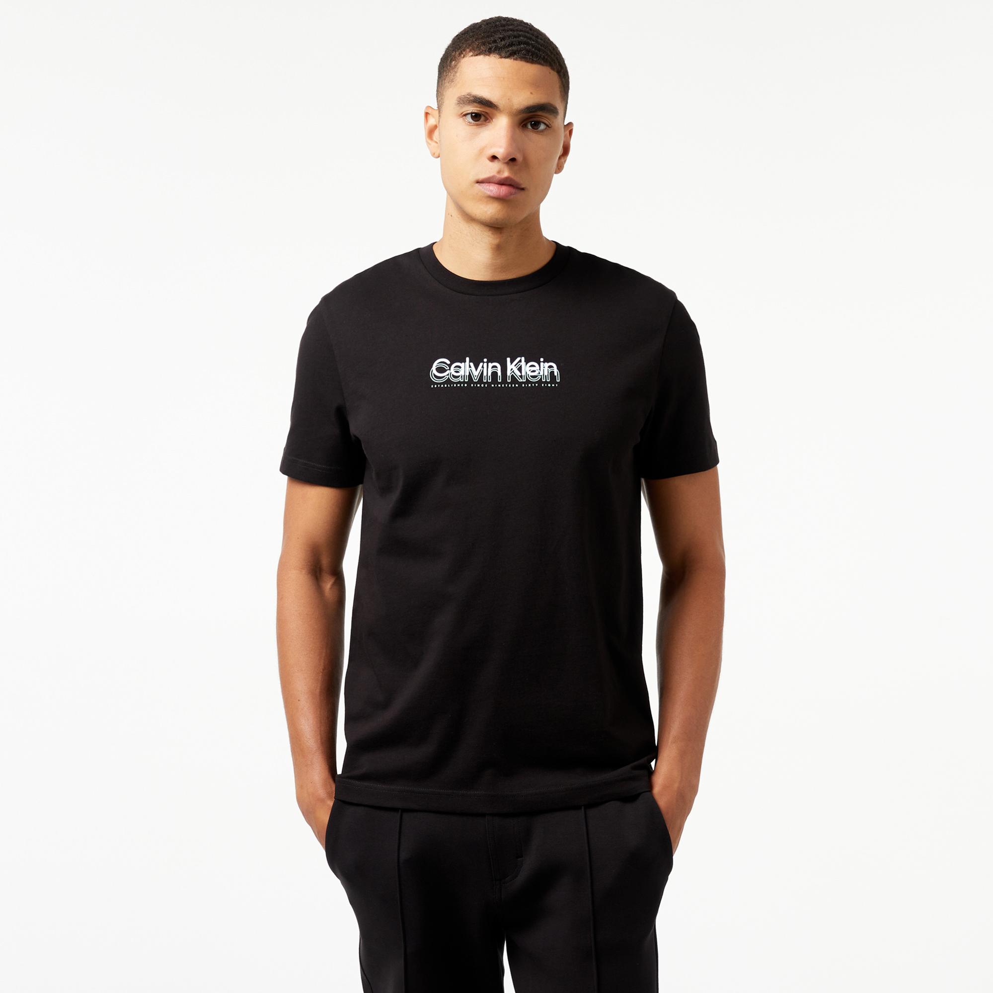 Calvin Klein Flock Logo Erkek Siyah T-Shirt