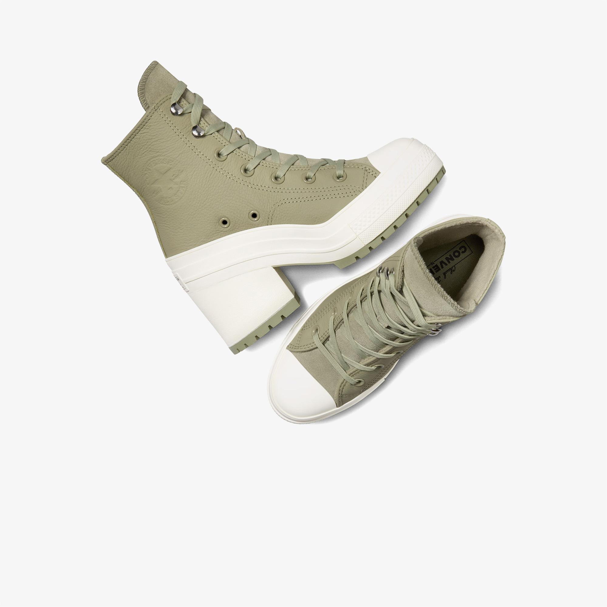 Converse Chuck 70 De Luxe Heel Unisex Haki Deri Platform Sneaker