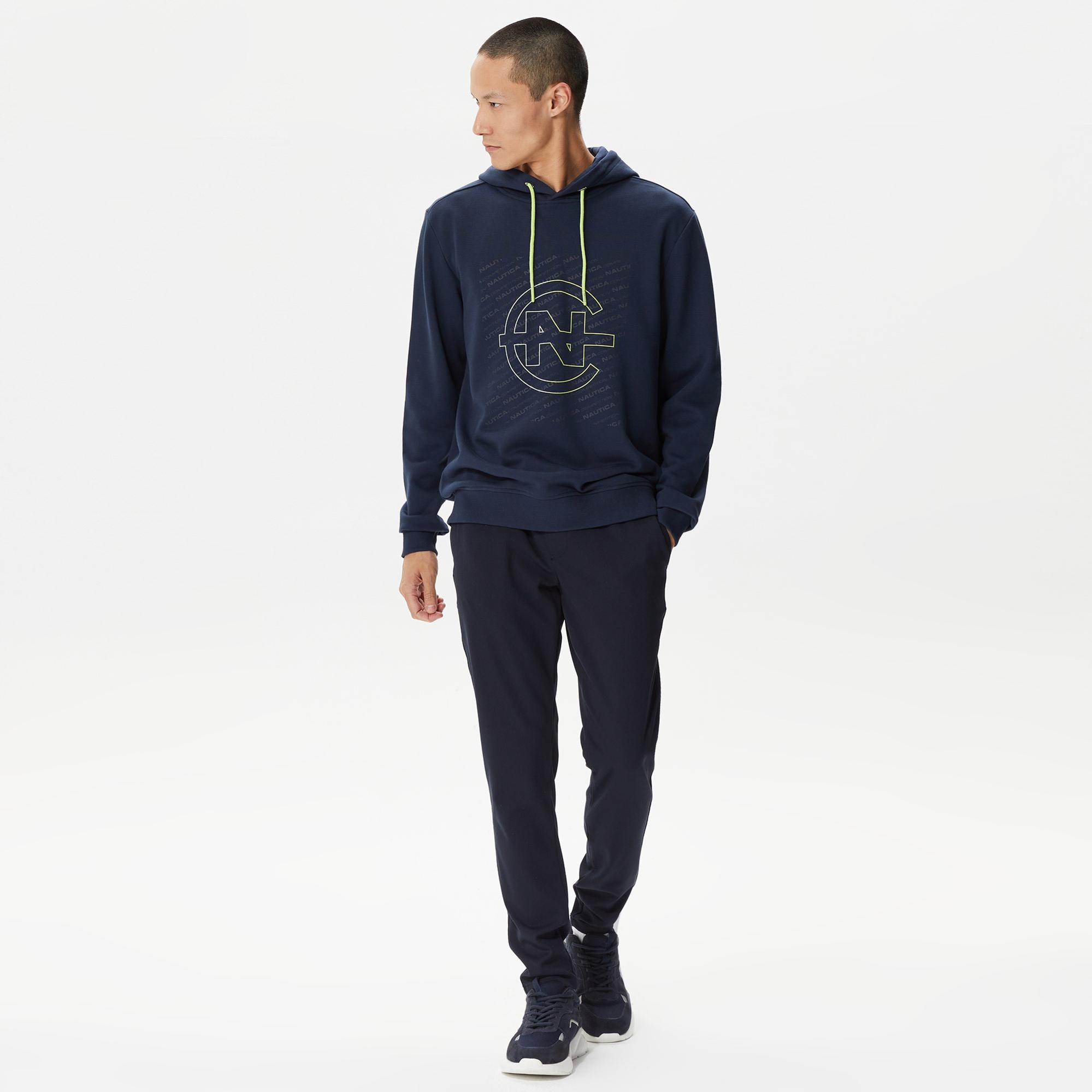 Nautica Erkek Lacivert Standart Fit Kapüşonlu Sweatshirt