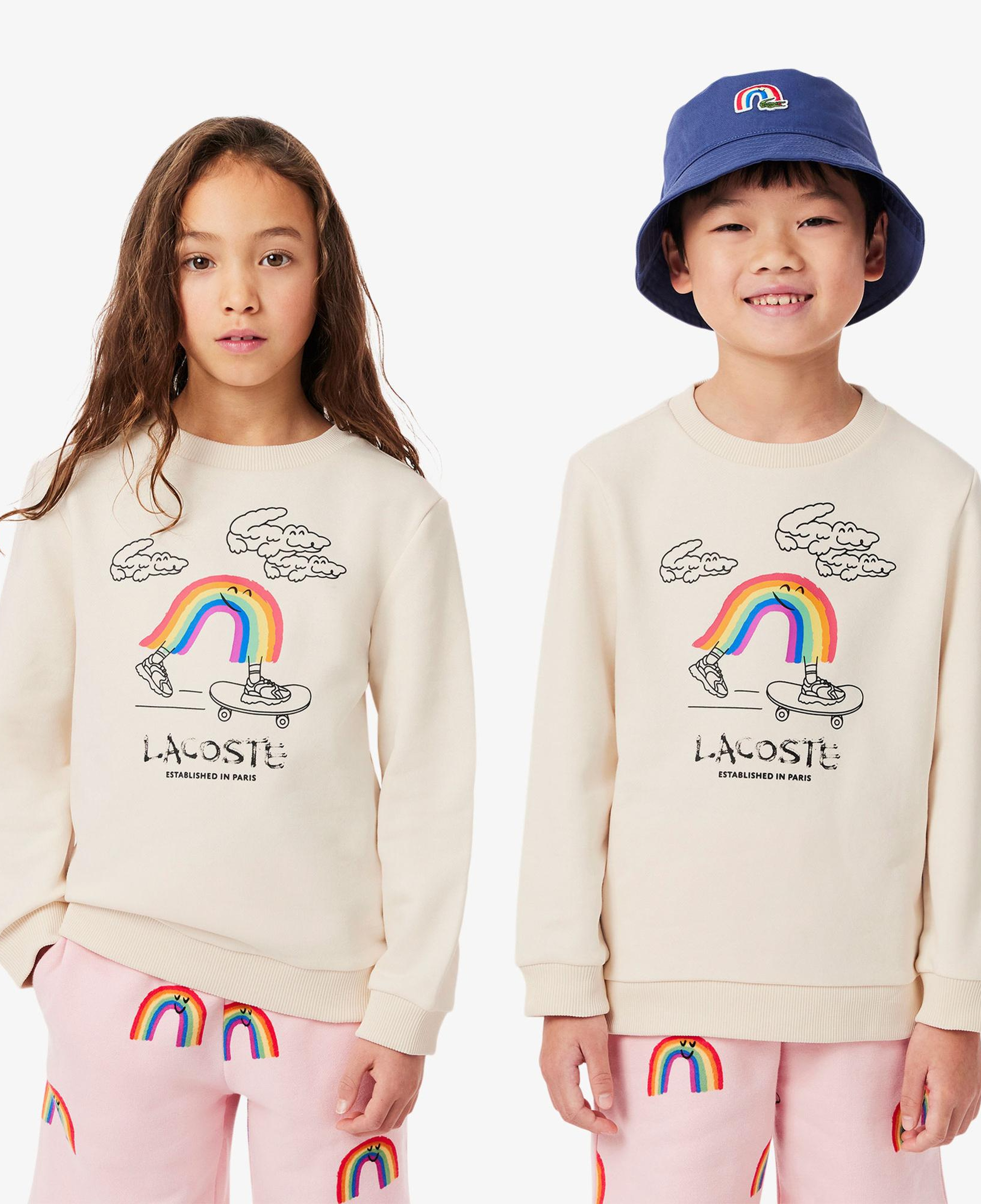 Lacoste Çocuk Bisiklet Yaka Desenli Krem Sweatshirt