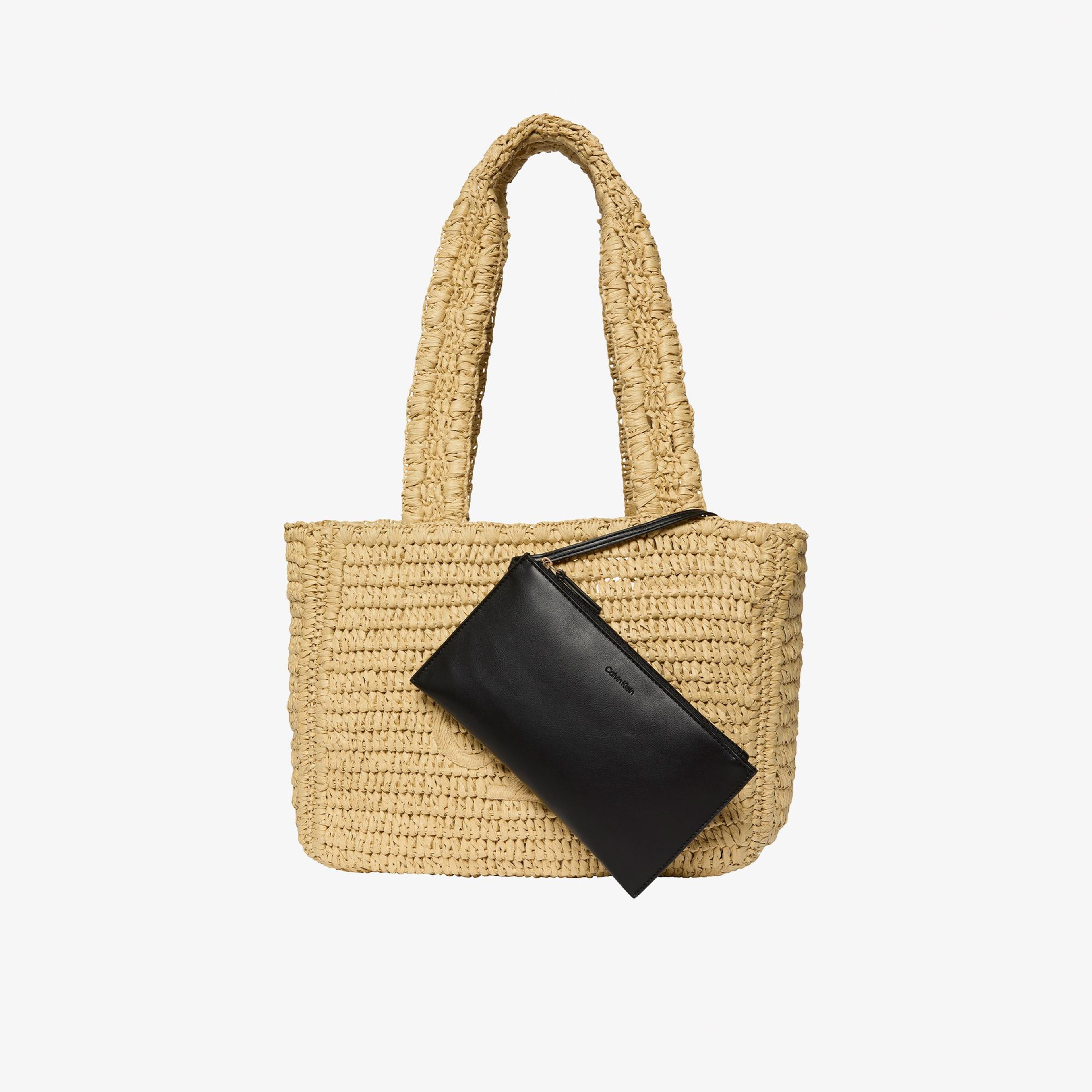 Calvin Klein Bold Raffia Medium Kadın Beyaz Tote Çanta