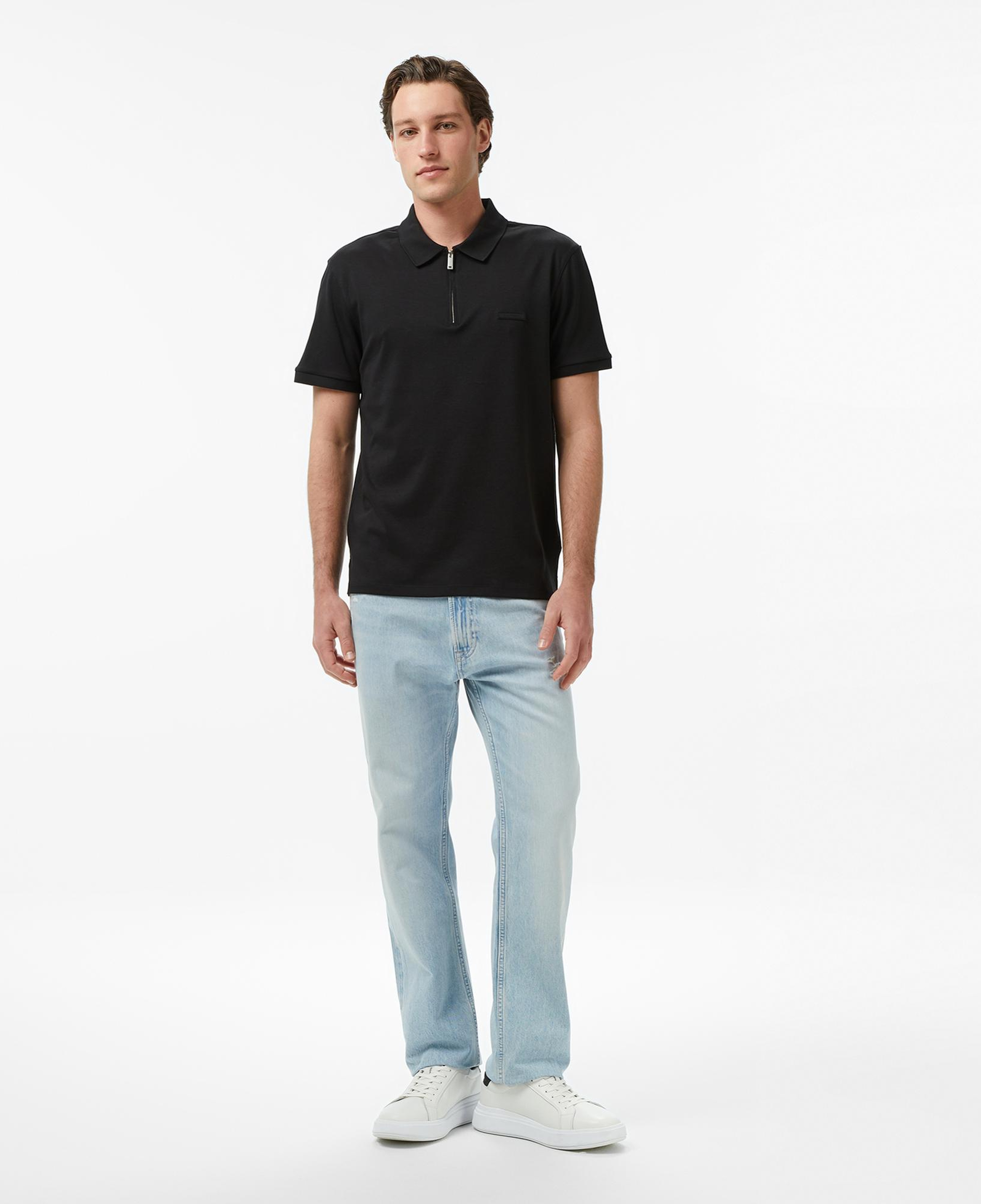 Calvin Klein Slim Supima Zip Erkek Siyah Polo