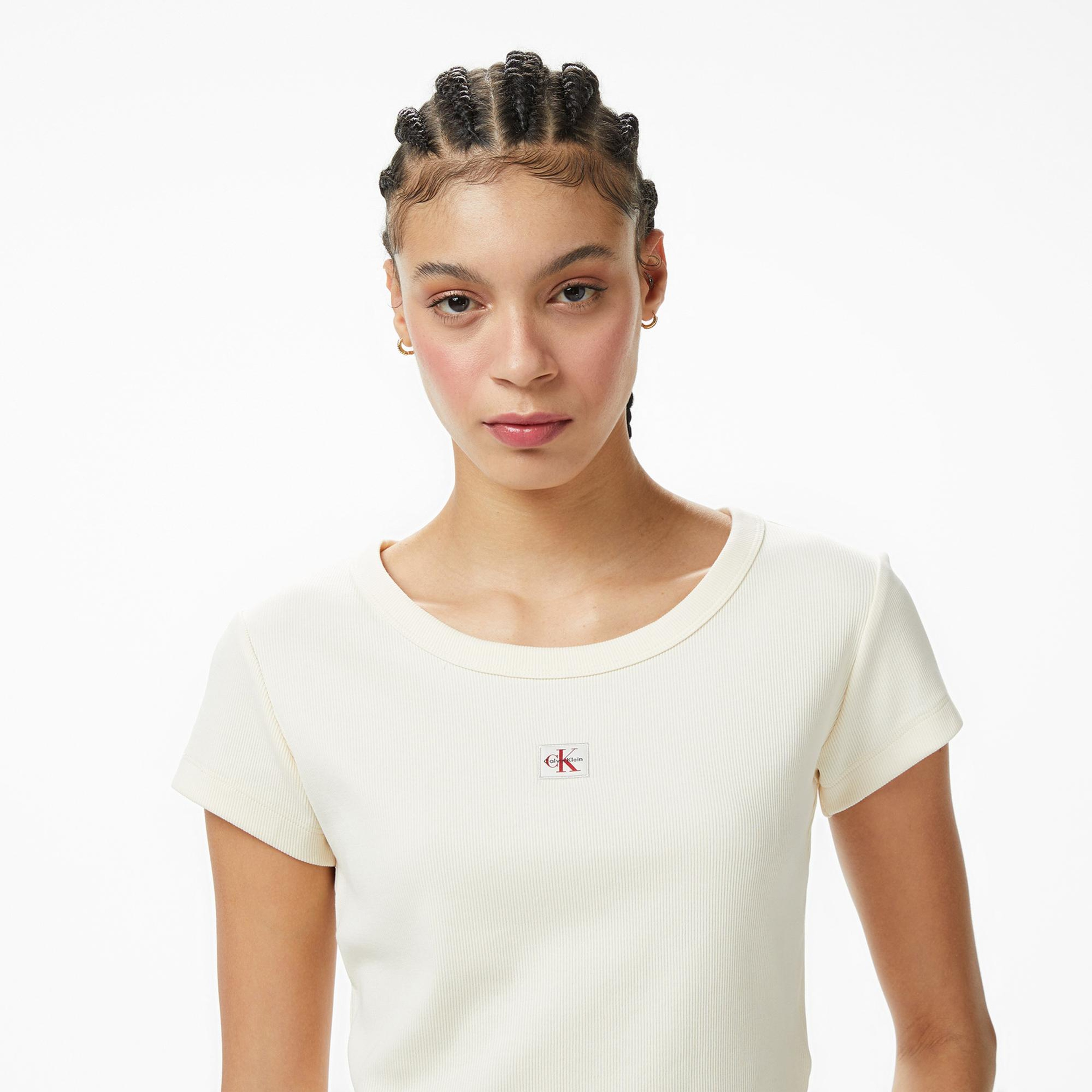 Calvin Klein Woven Label 2X2 Baby Baby Kadın Beyaz T-Shirt