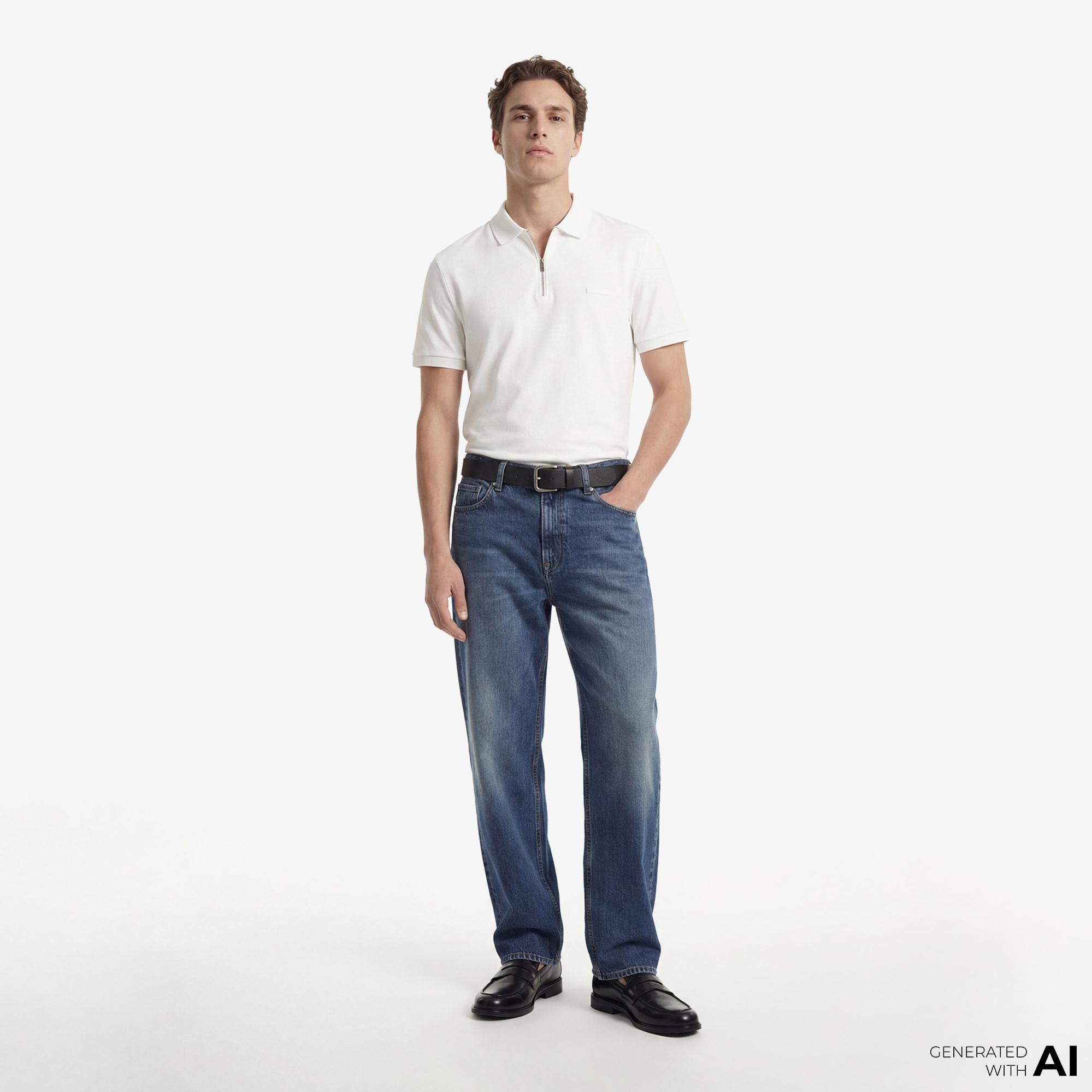 Calvin Klein Slim Supima Zip Erkek Beyaz Polo