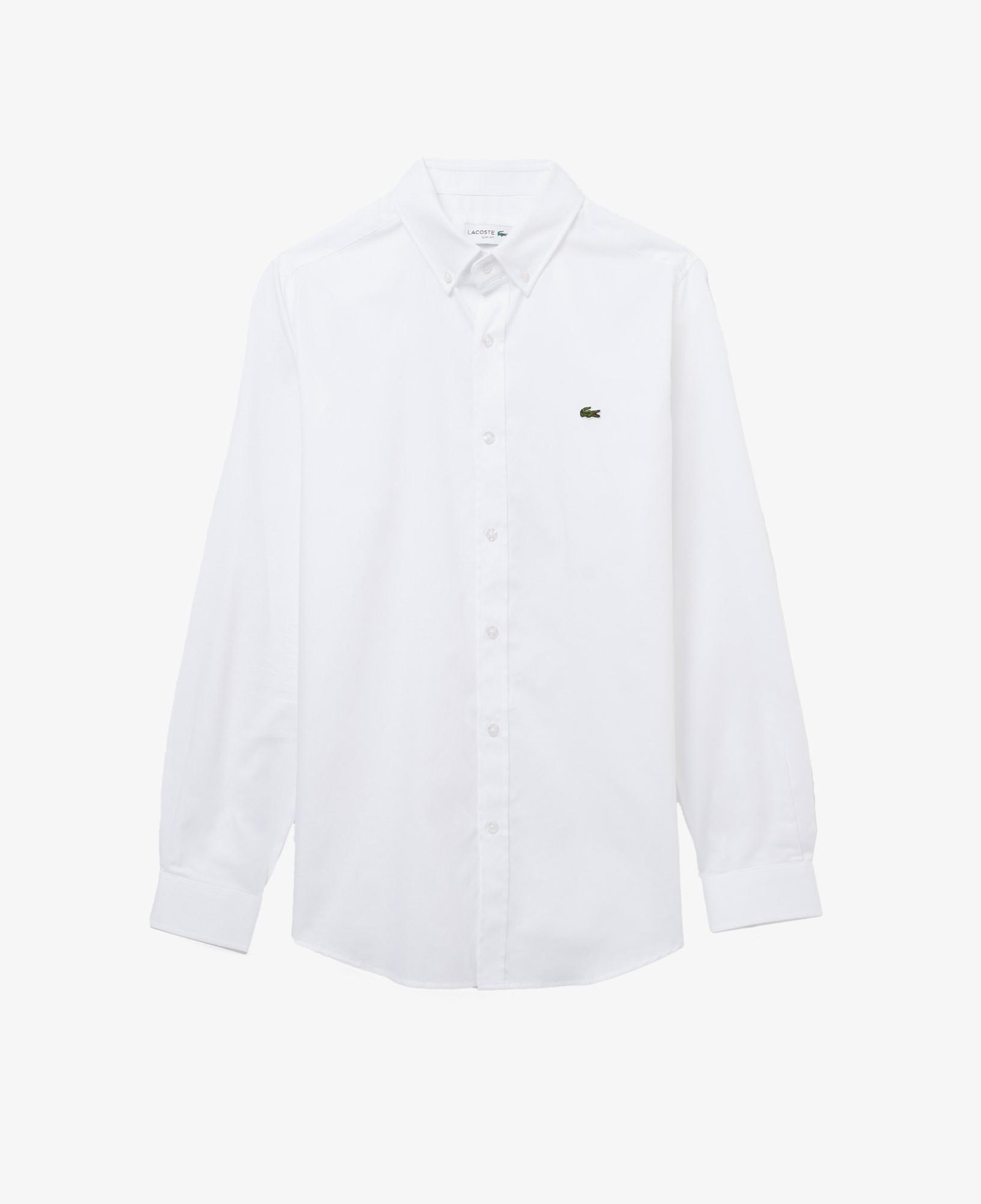 Erkek Slim Fit Düğmeli Yaka Beyaz Gömlek