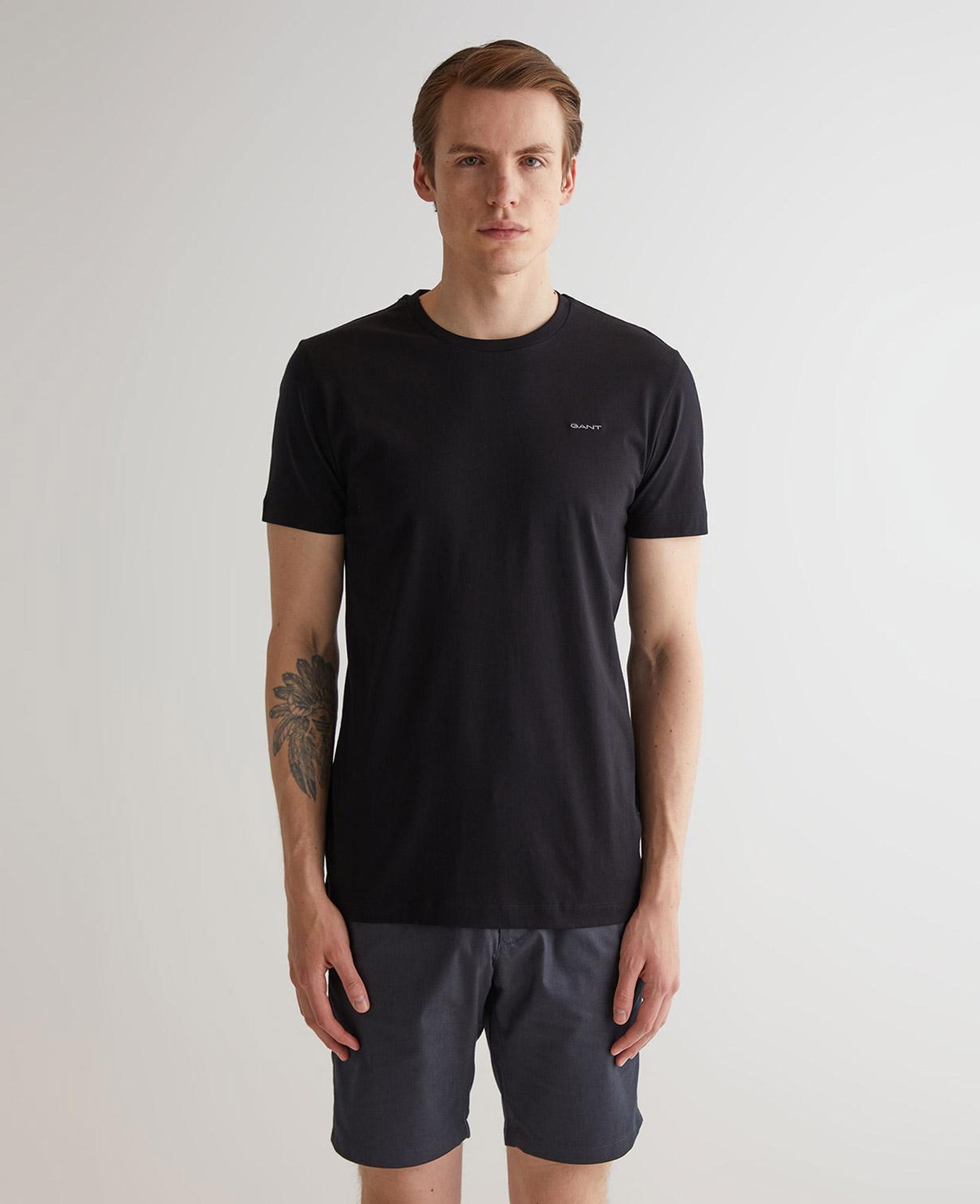 Gant Erkek Siyah Slim Fit Bisiklet Yaka T-Shirt