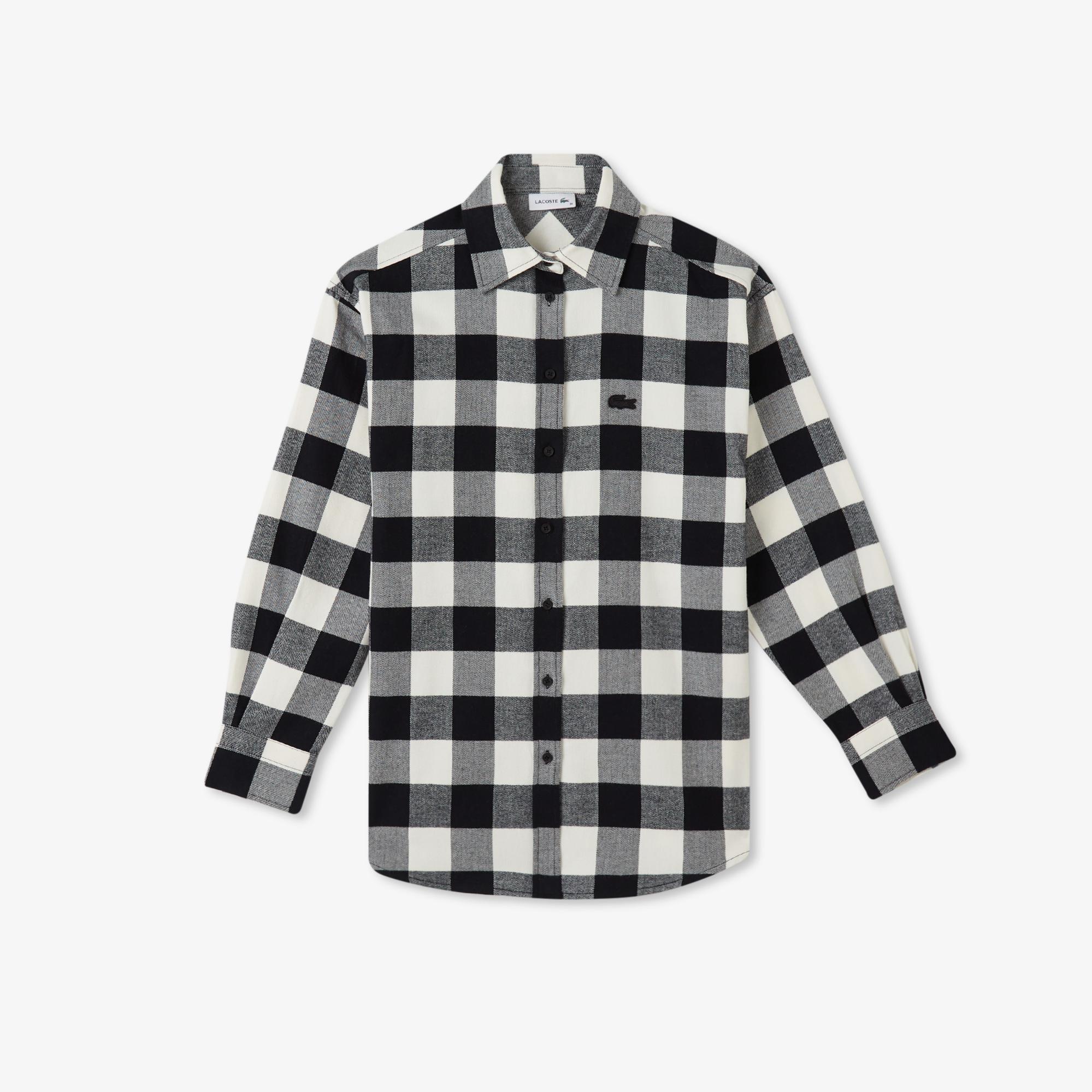 Lacoste Kadın Kareli Siyah Gömlek