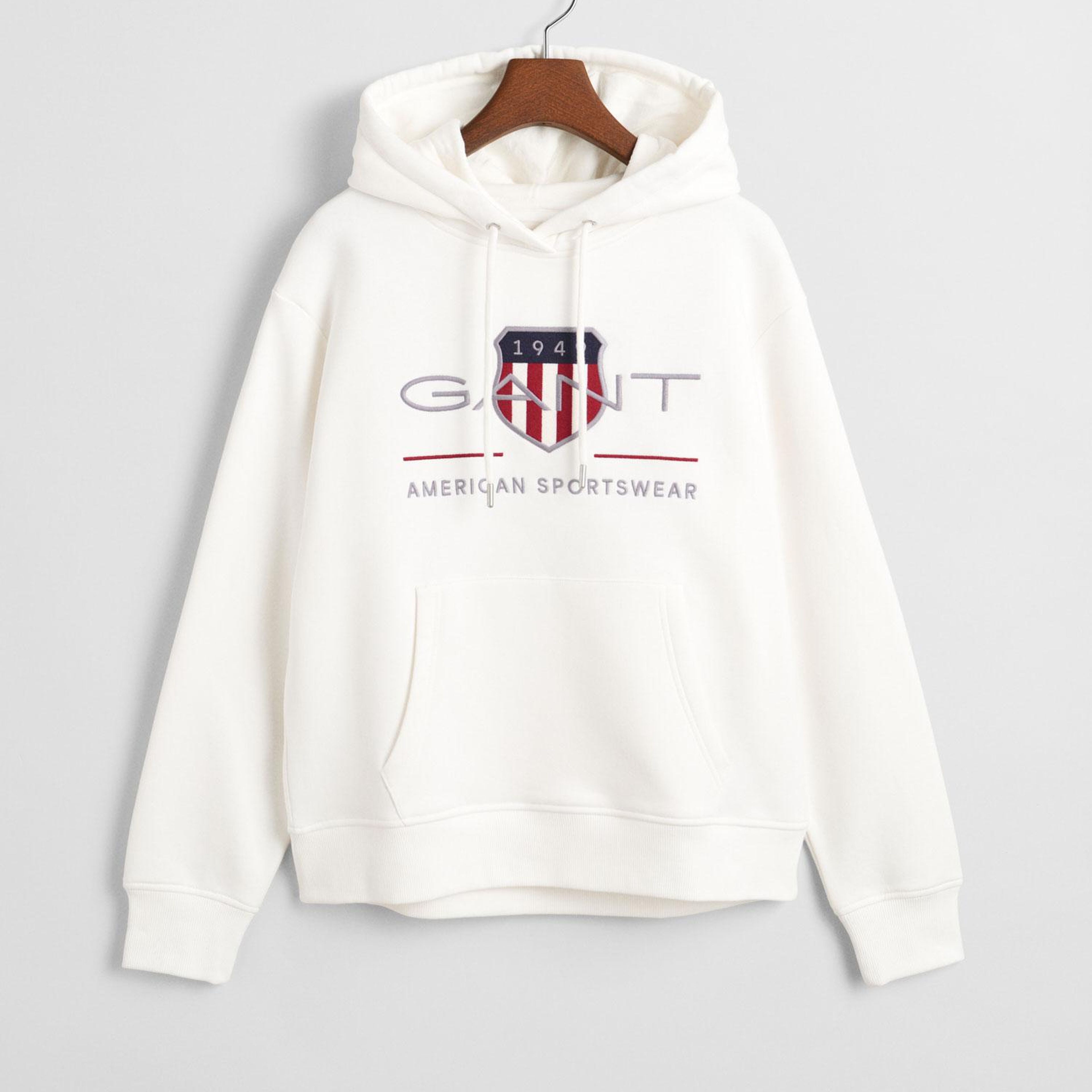 GANT Kadın Krem Relaxed Fit Kapüşonlu Logolu Sweatshirt