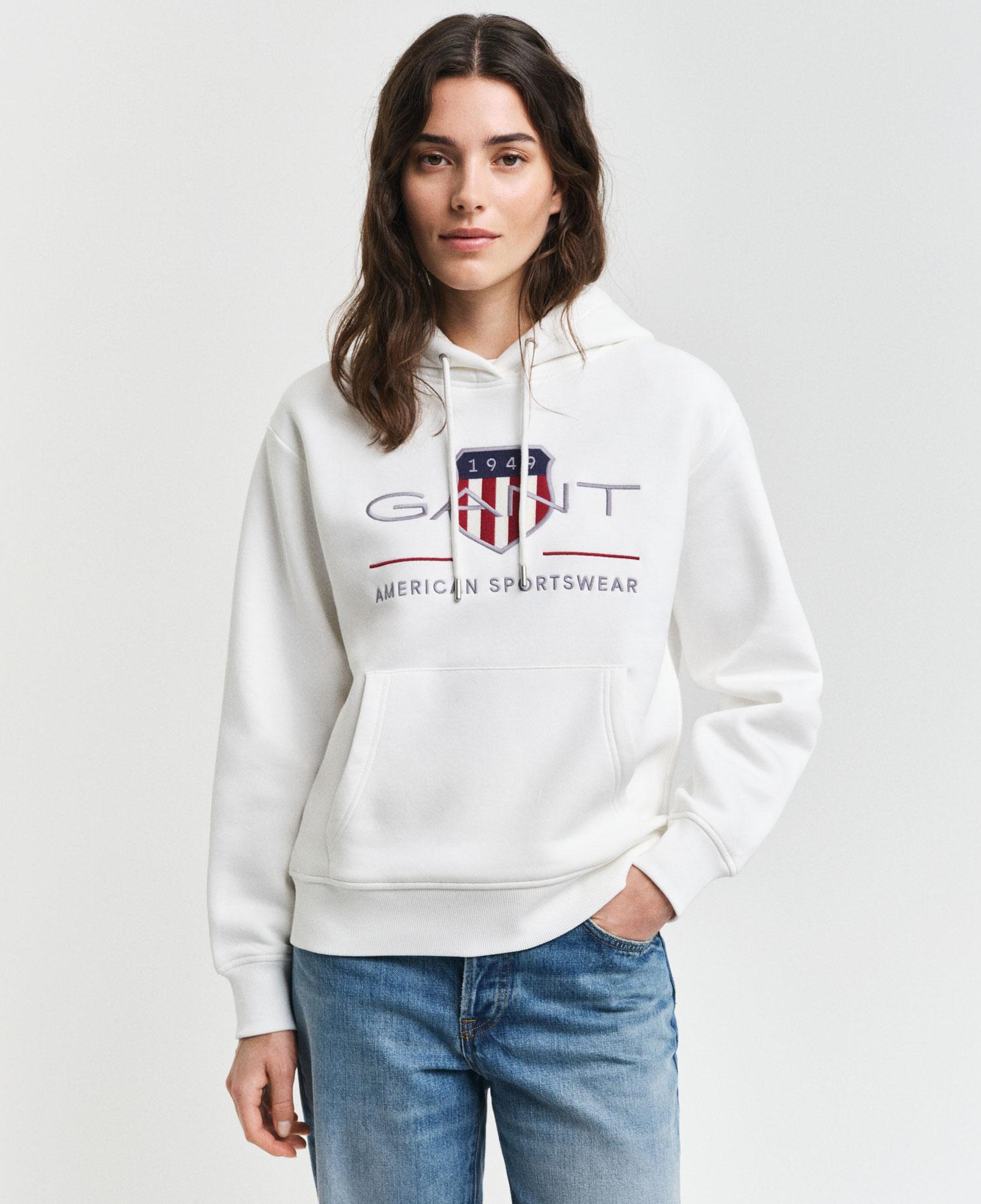 GANT Kadın Krem Relaxed Fit Kapüşonlu Logolu Sweatshirt