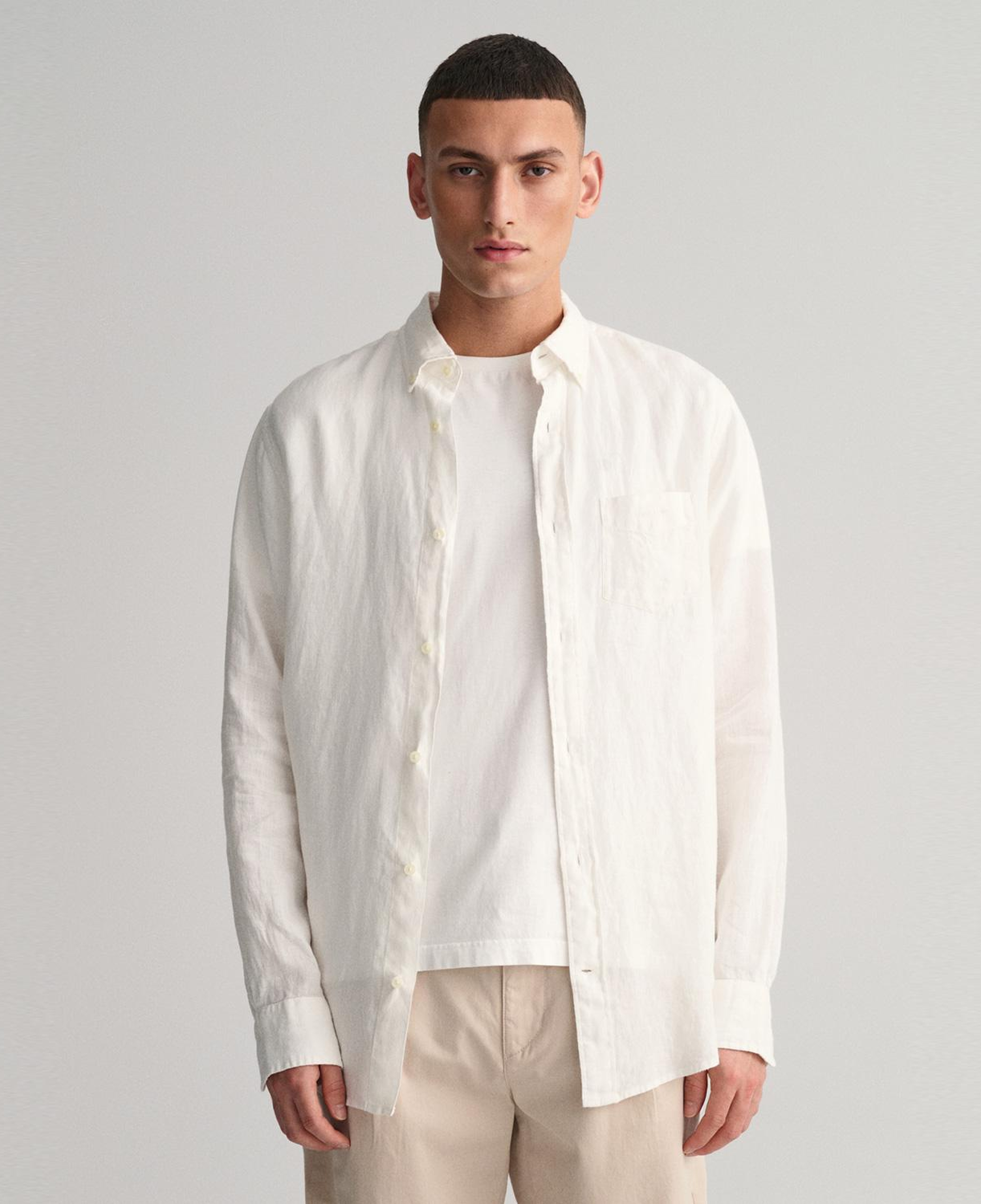 GANT Erkek Beyaz Regular Fit Keten Gömlek