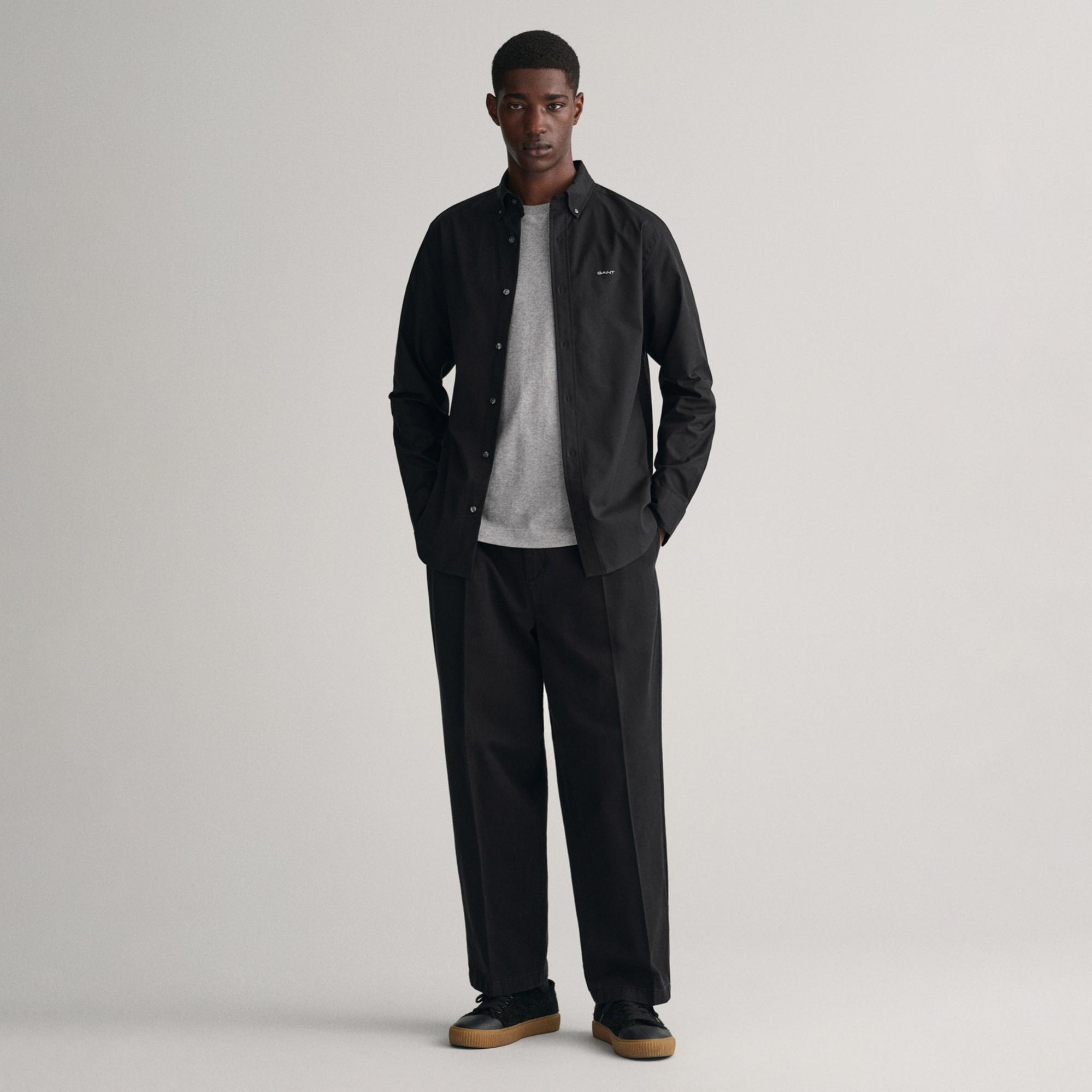 GANT Erkek Siyah Regular Fit Düğmeli Yaka Oxford Gömlek