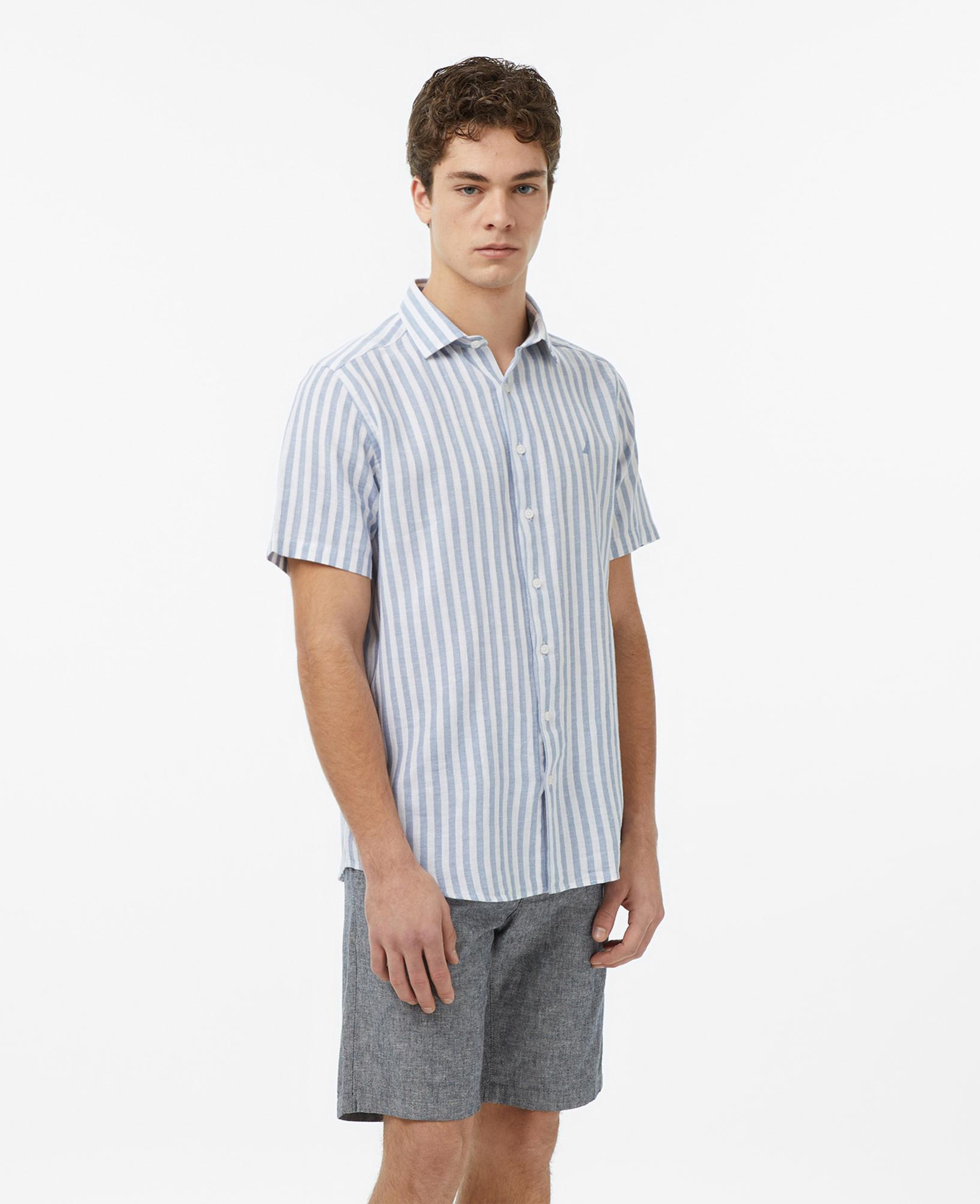 Nautica Erkek Mavi Regular Fit Kısa Kollu Çizgili Gömlek