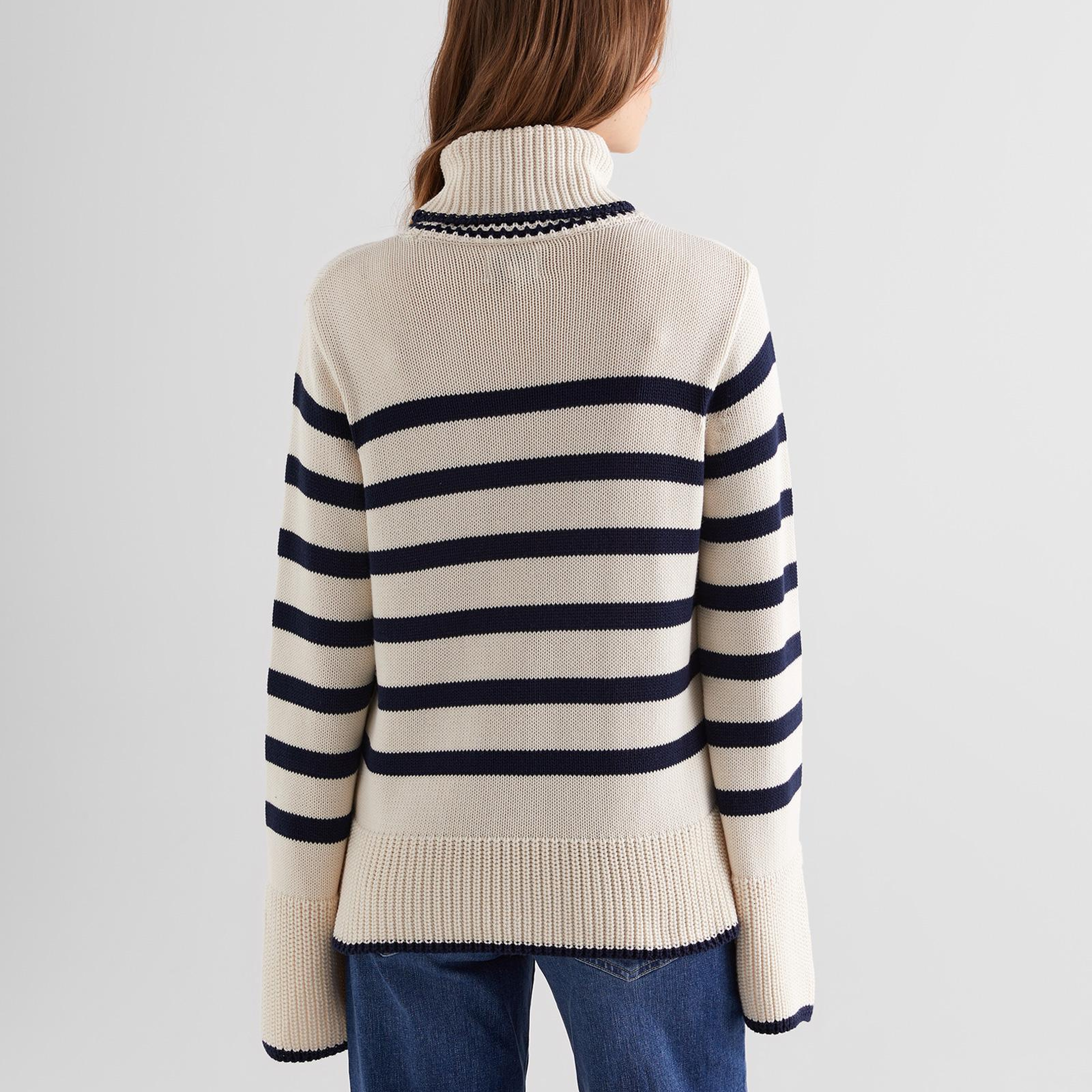 GANT Kadın Krem Oversize Fit Boğazlı Yaka Çizgili Kazak