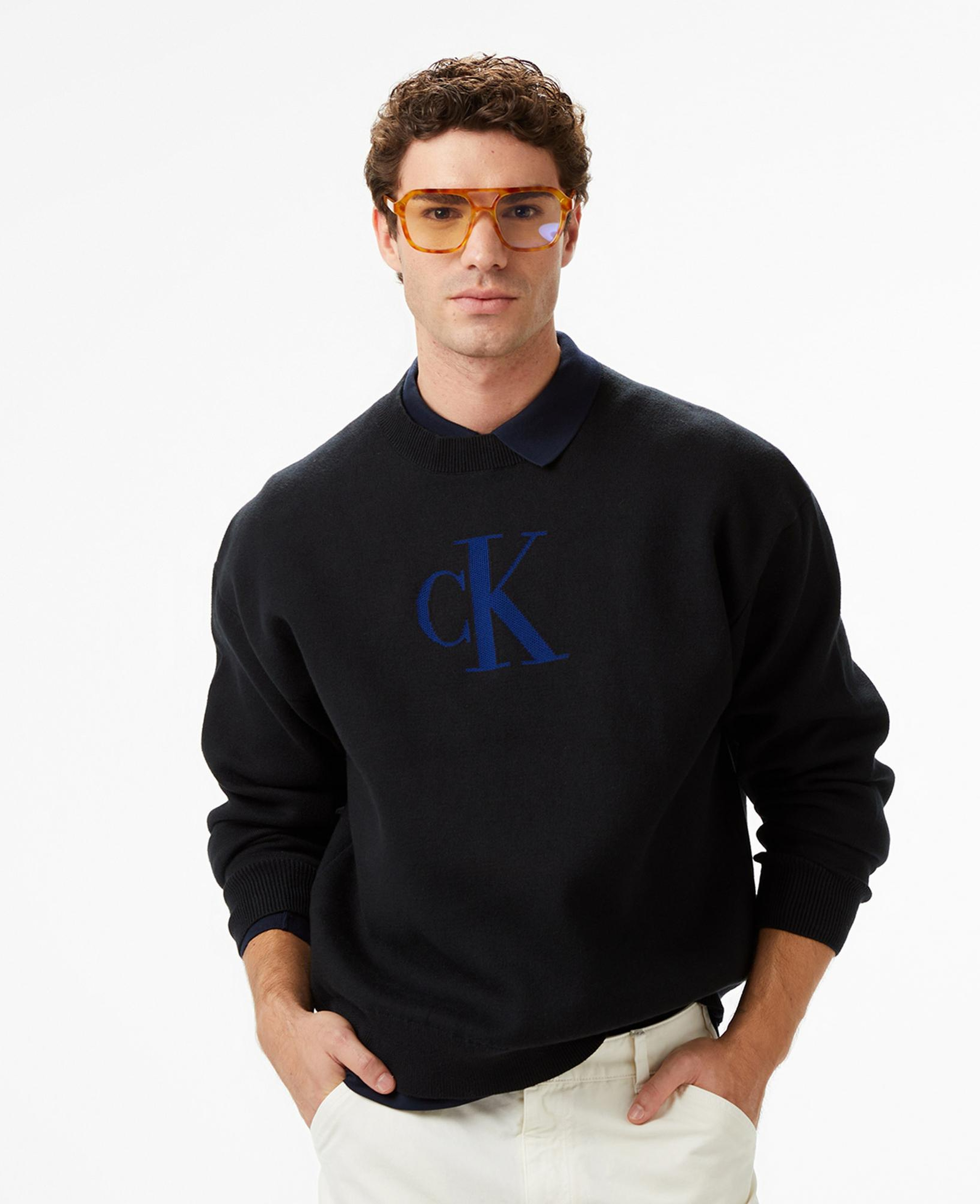 Calvin Klein Cashmere 3D Logo Erkek Siyah Triko