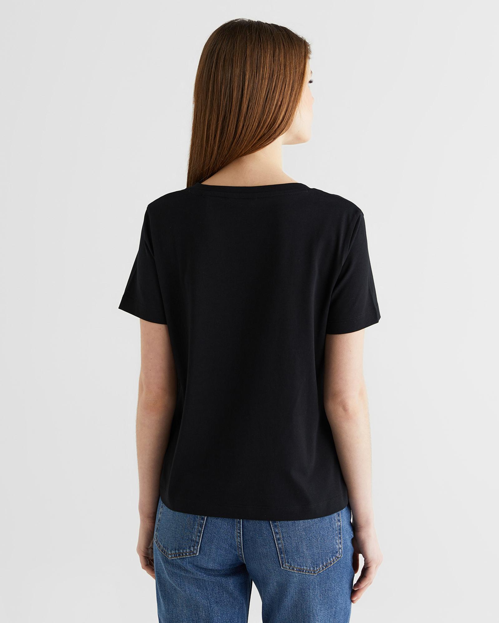 GANT Kadın Siyah V Yaka Regular Fit Logolu T-Shirt