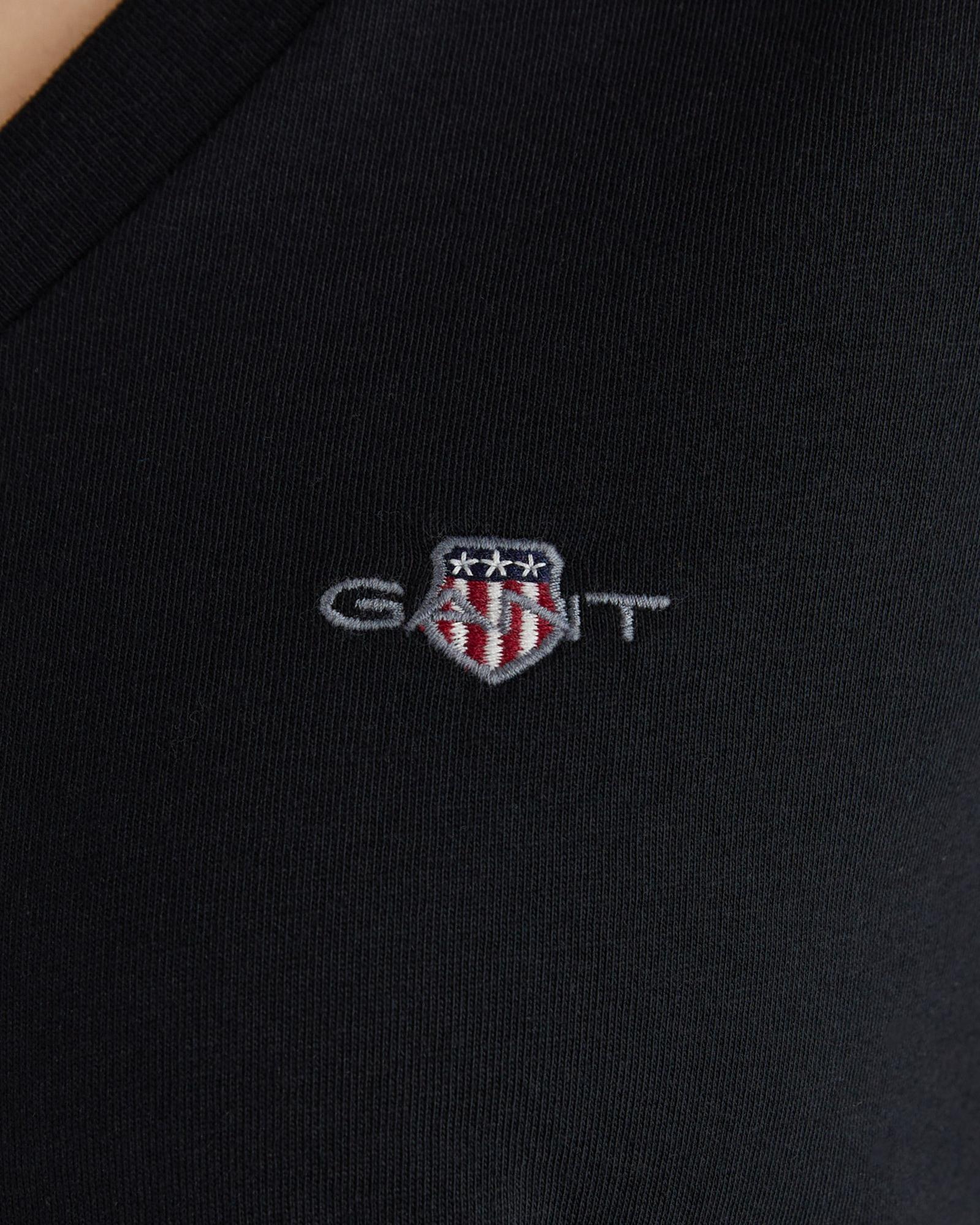 GANT Kadın Siyah V Yaka Regular Fit Logolu T-Shirt