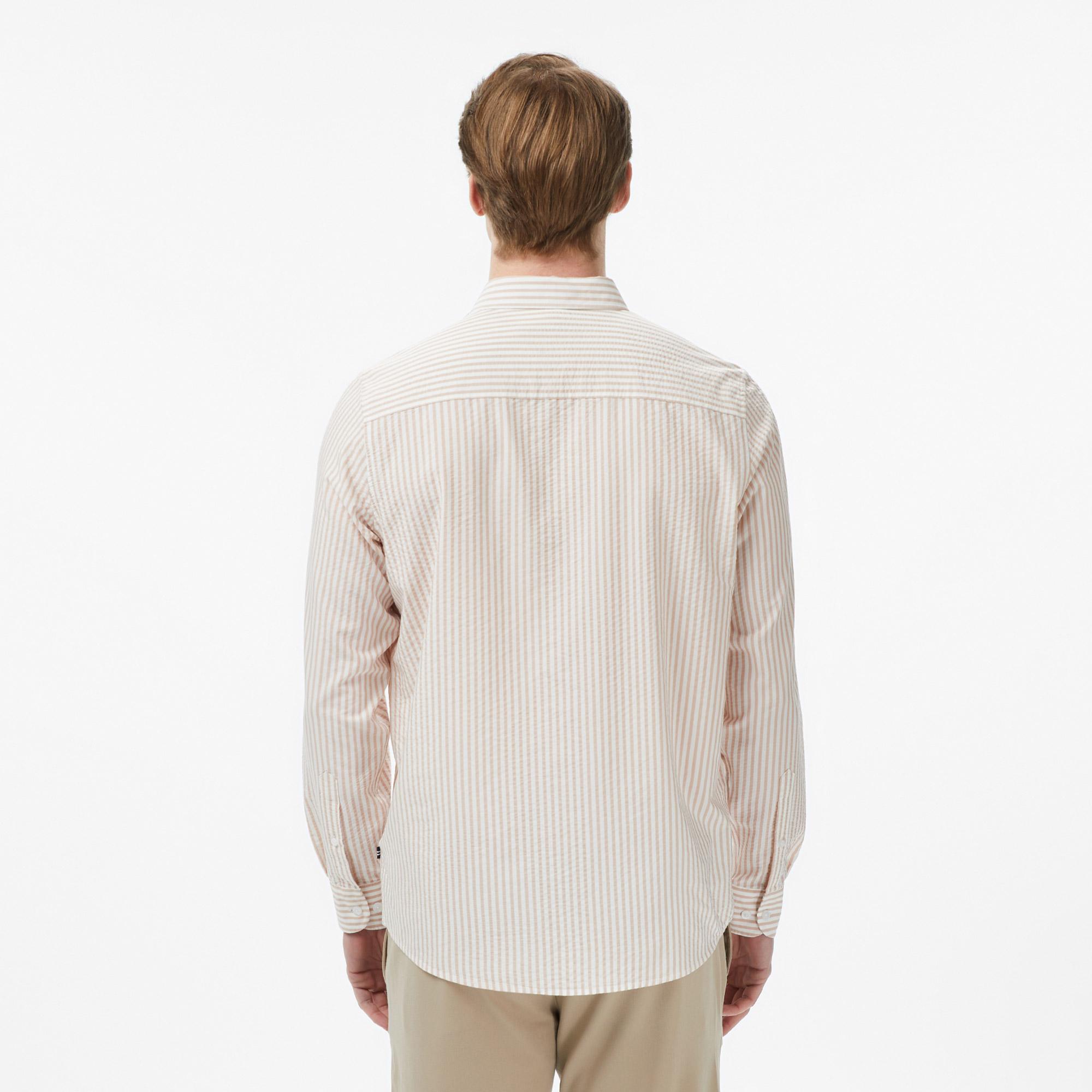 Nautica Erkek Bej Regular Fit Çizgili Gömlek