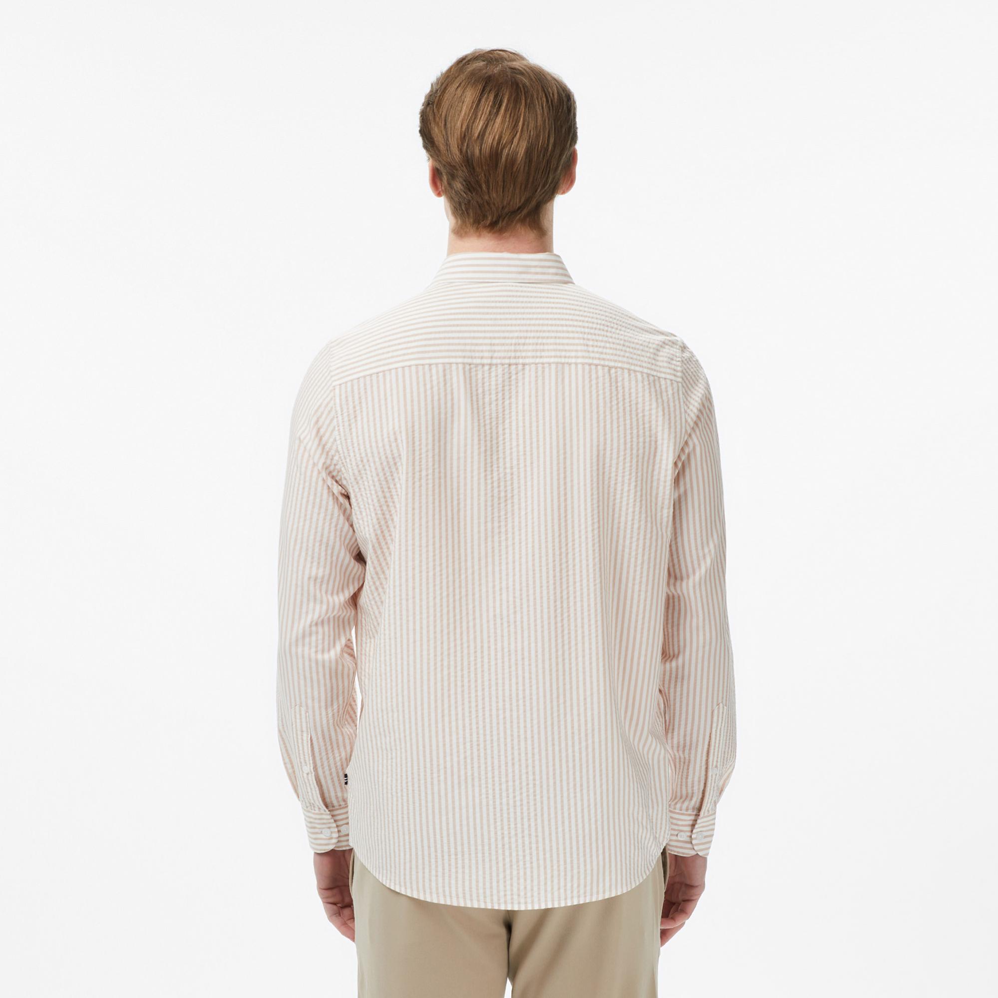 Nautica Erkek Bej Regular Fit Çizgili Gömlek