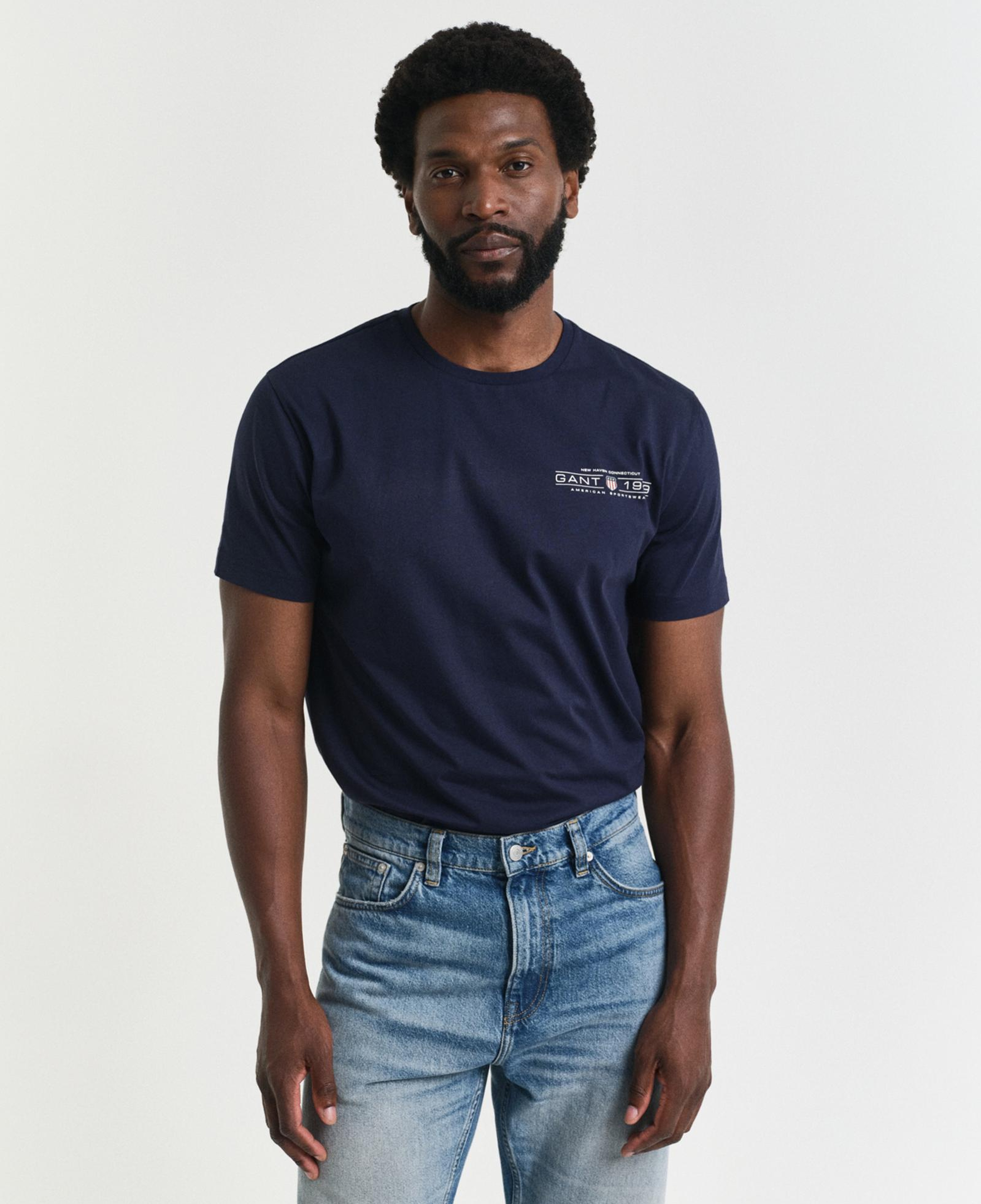 GANT Erkek Lacivert Regular Fit Bisiklet Yaka Logolu T-Shirt