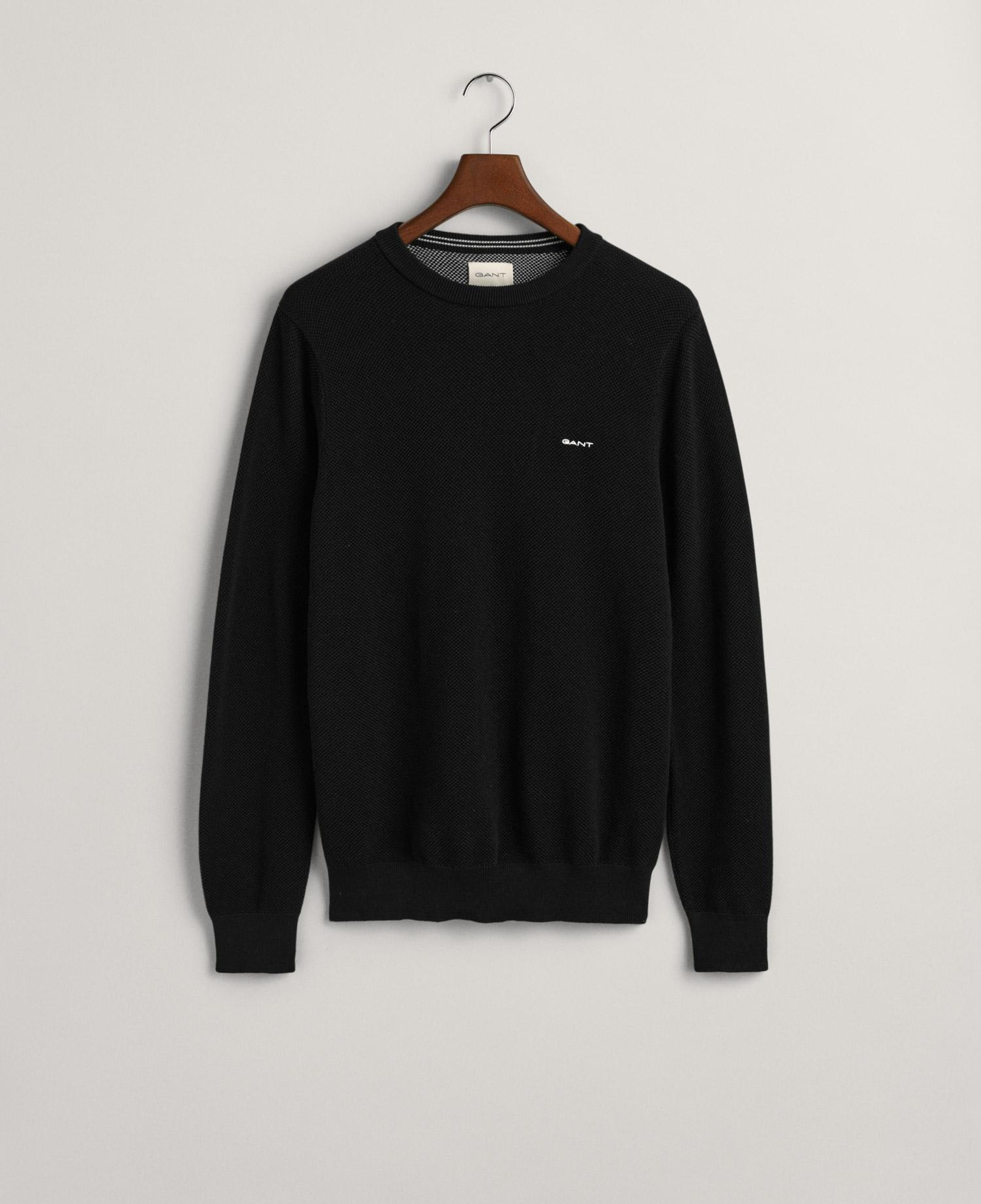 GANT Erkek Siyah Regular Fit Bisiklet Yaka Kazak