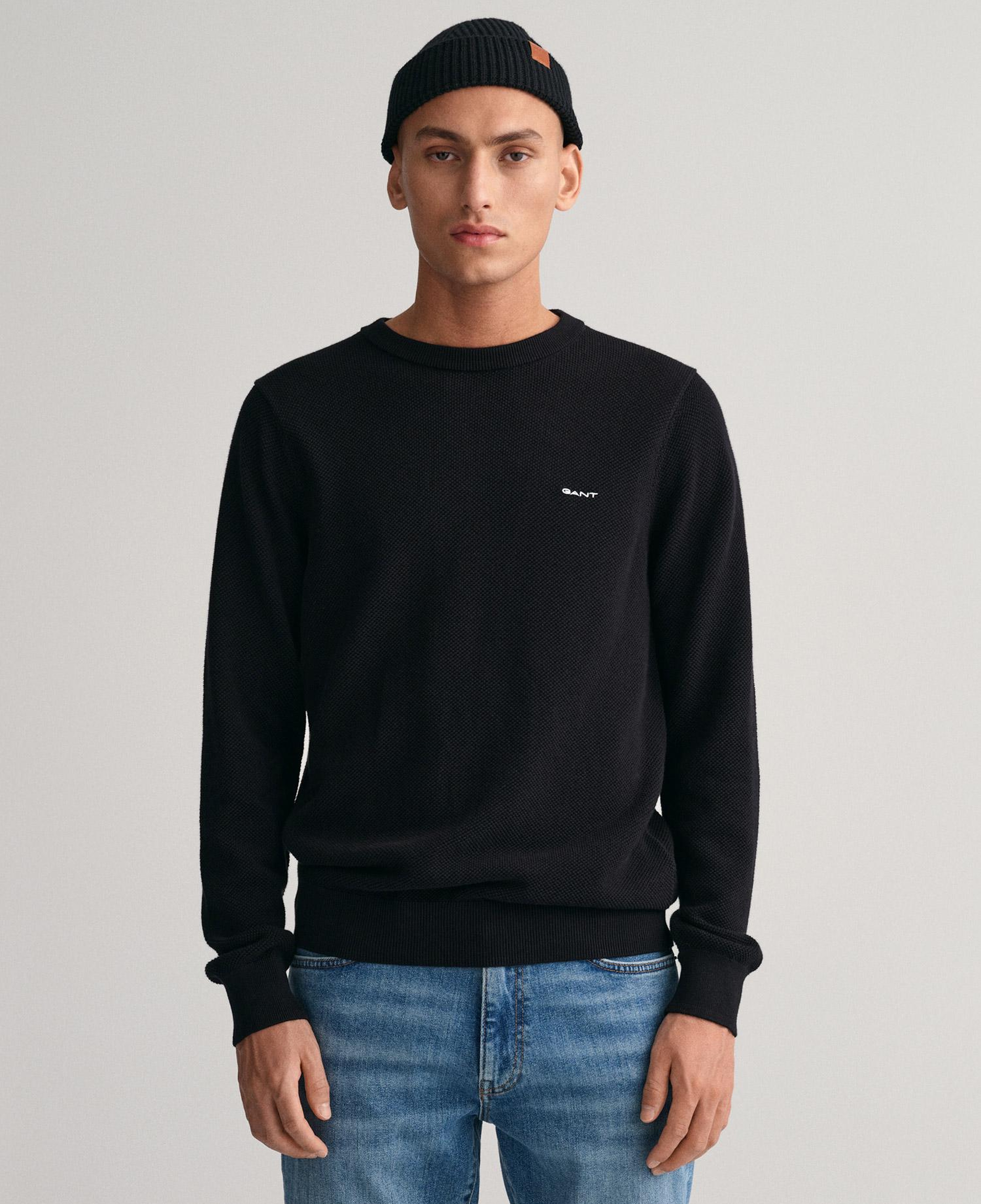 GANT Erkek Siyah Regular Fit Bisiklet Yaka Kazak