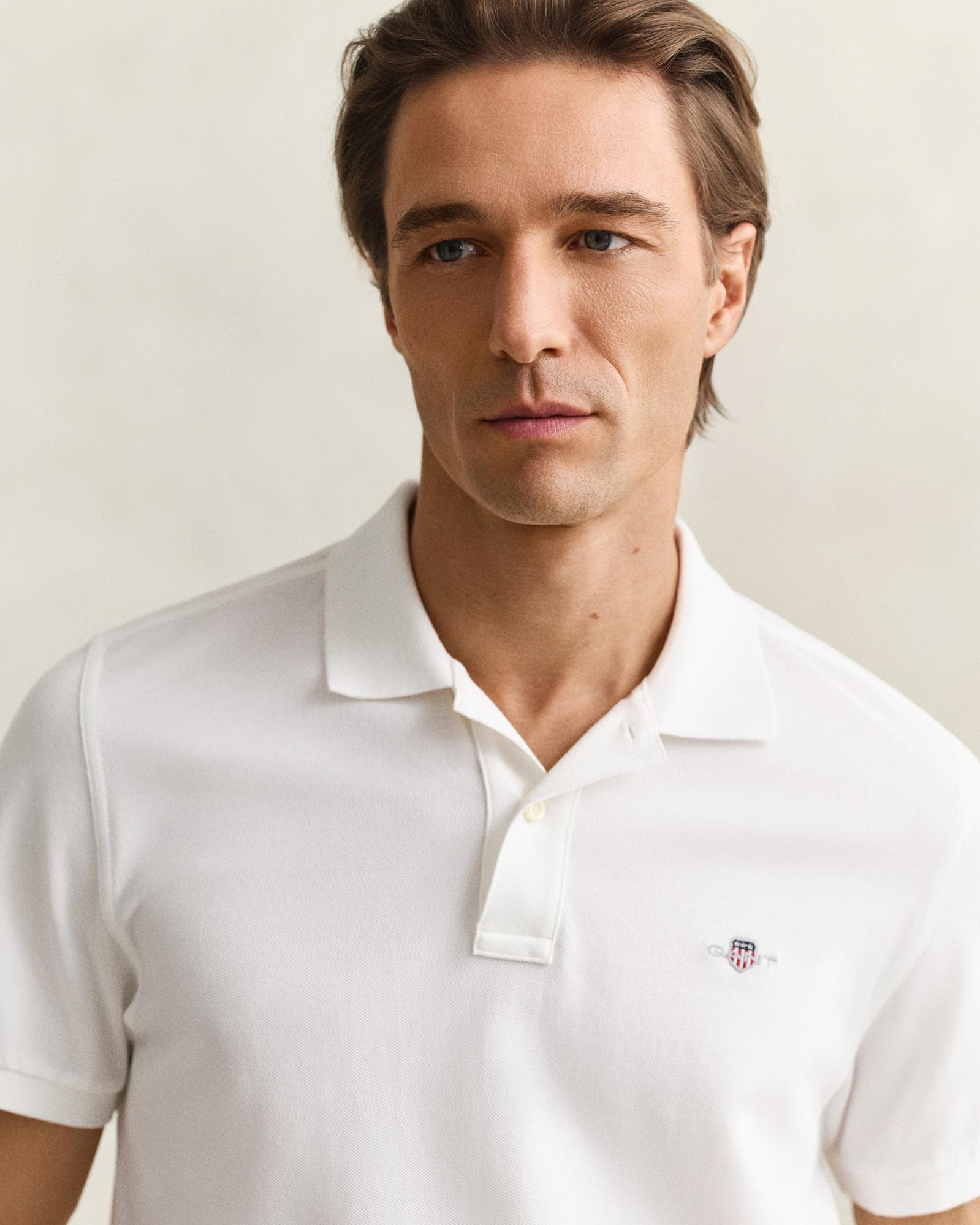 GANT Erkek Beyaz Regular Fit Logolu Polo Yaka T-Shirt