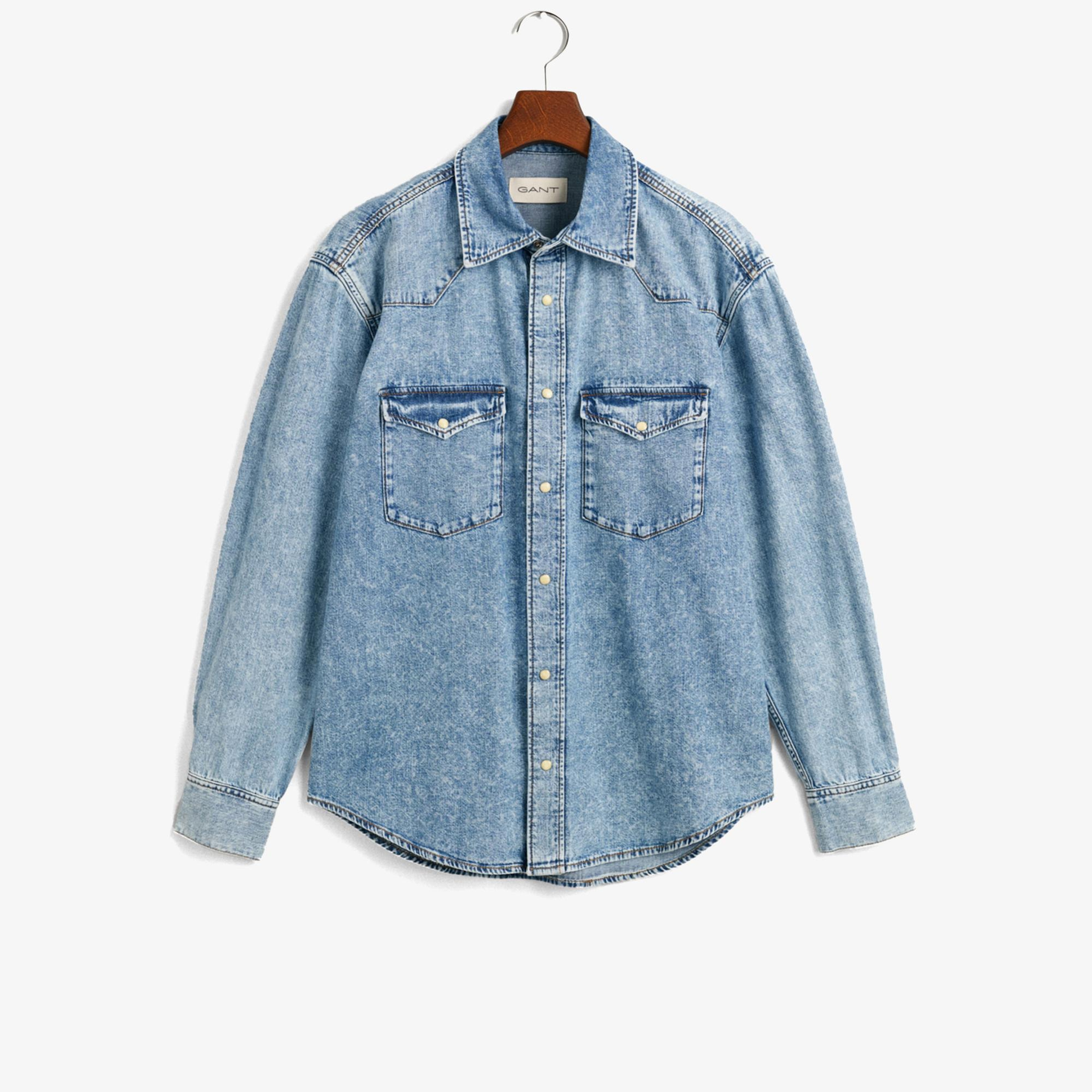 GANT Erkek Mavi Relaxed Fit Klasik Yaka Gömlek