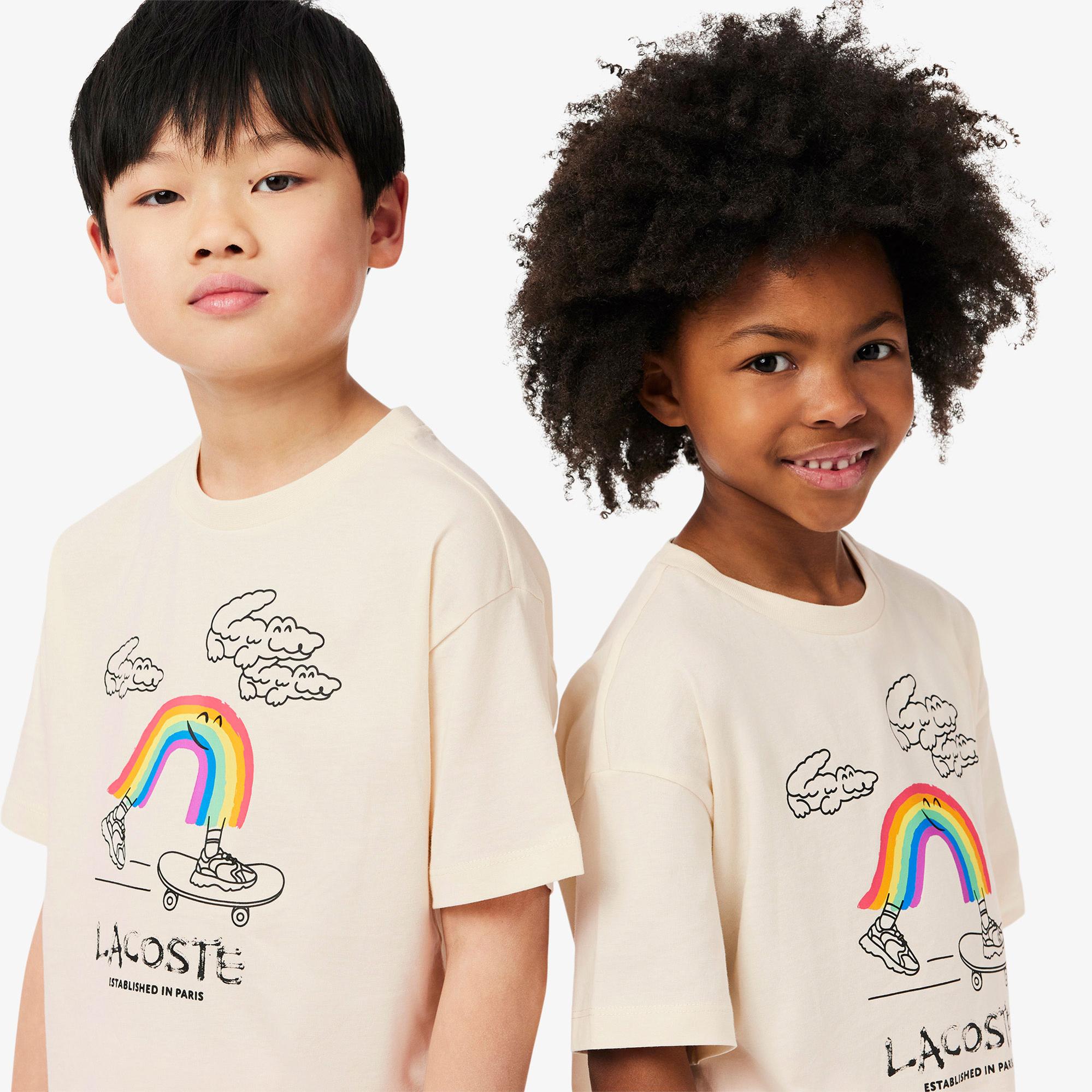 Lacoste Çocuk Bisiklet Yaka Desenli Krem T-Shirt