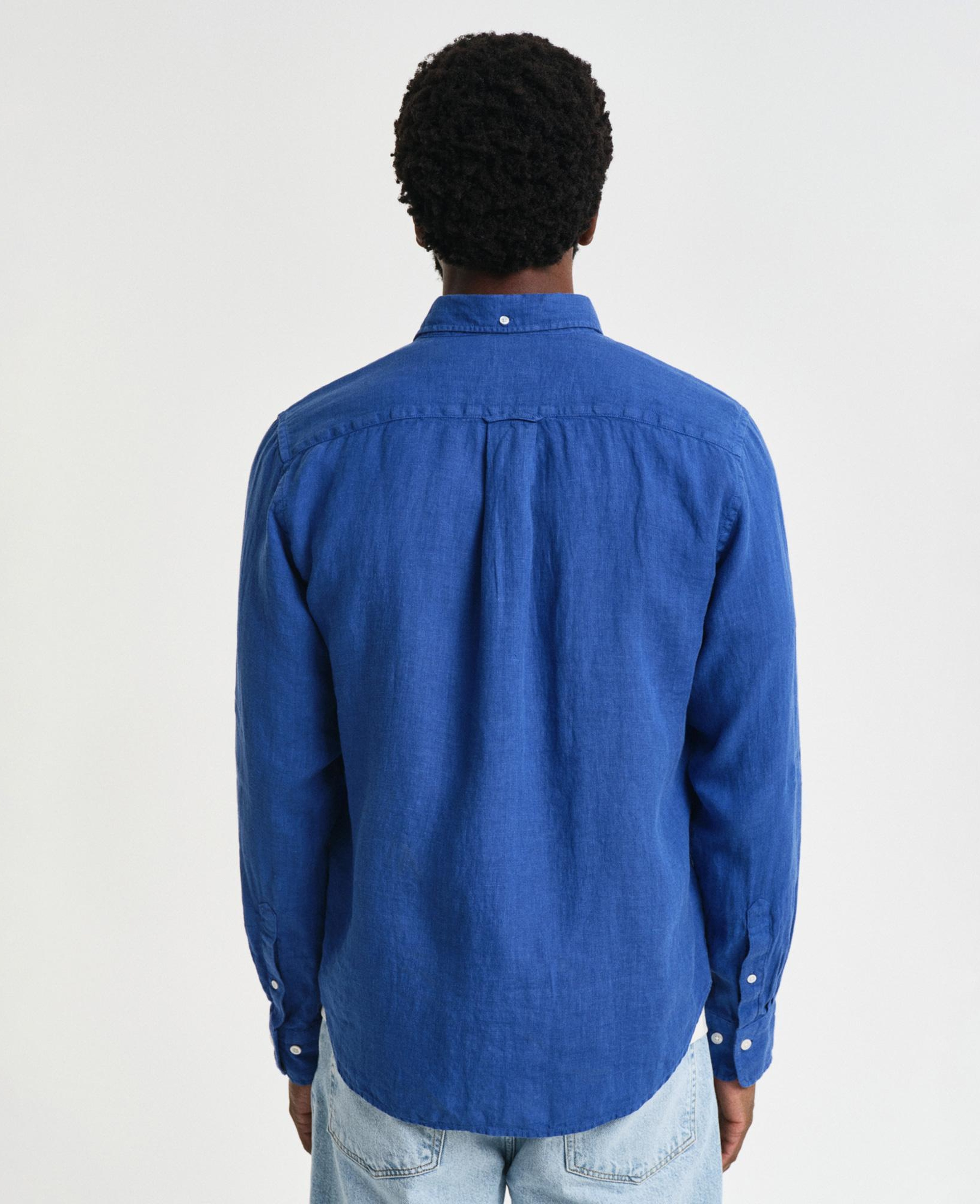 GANT Erkek Lacivert Regular Fit Düğmeli Yaka Keten Gömlek