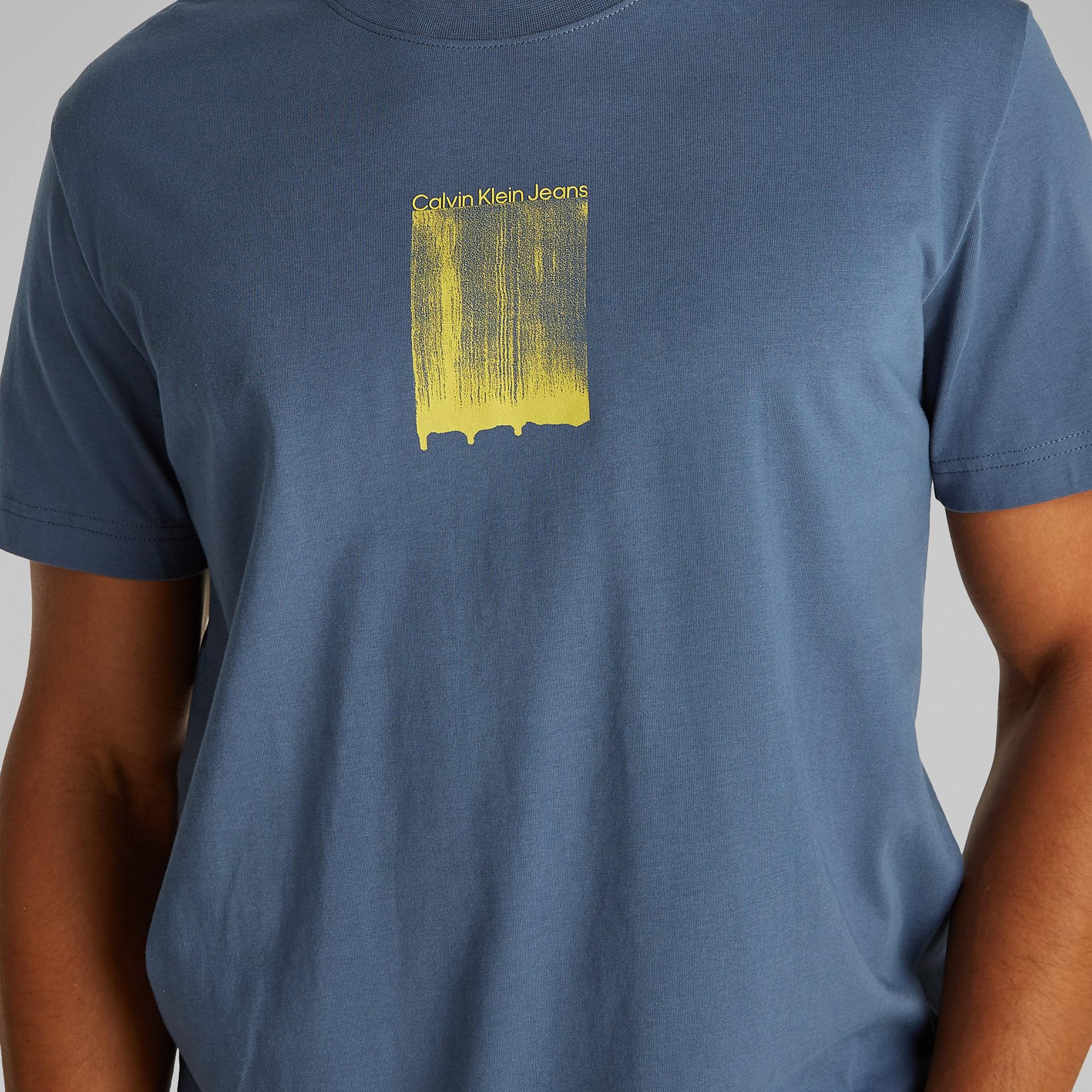 Calvin Klein Brush Stroke Graphic Erkek Mavi T-Shirt