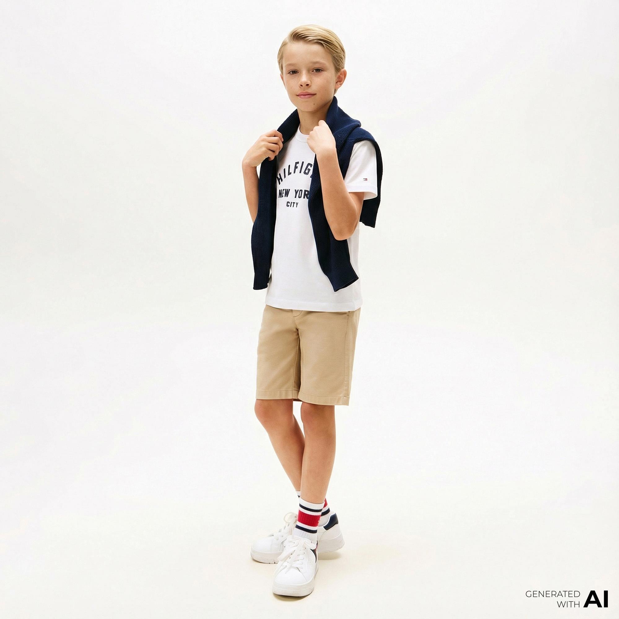 Tommy Hilfiger Curved Graphic Çocuk Beyaz T-Shirt