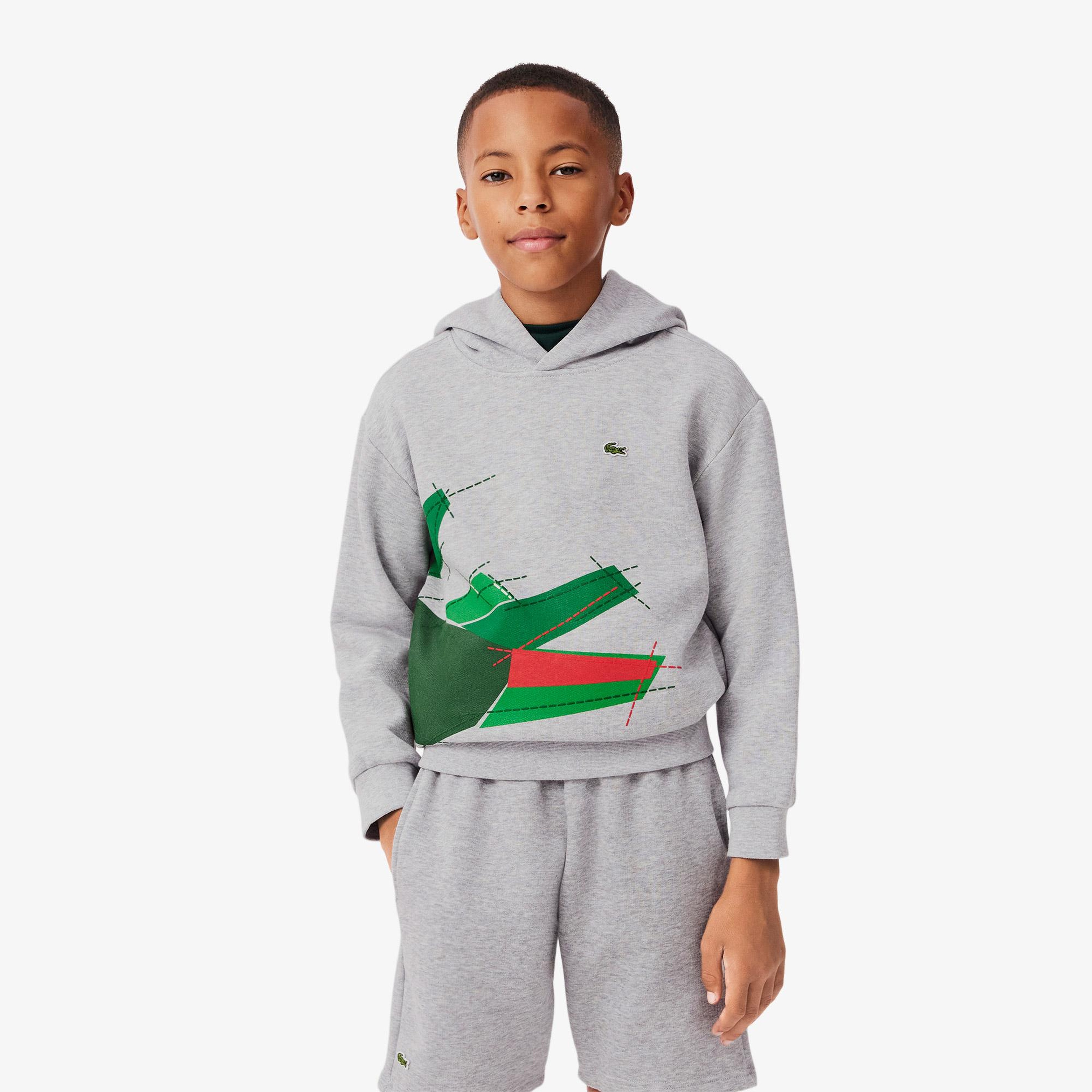 Lacoste Çocuk Kapüşonlu Baskılı Gri Sweatshirt