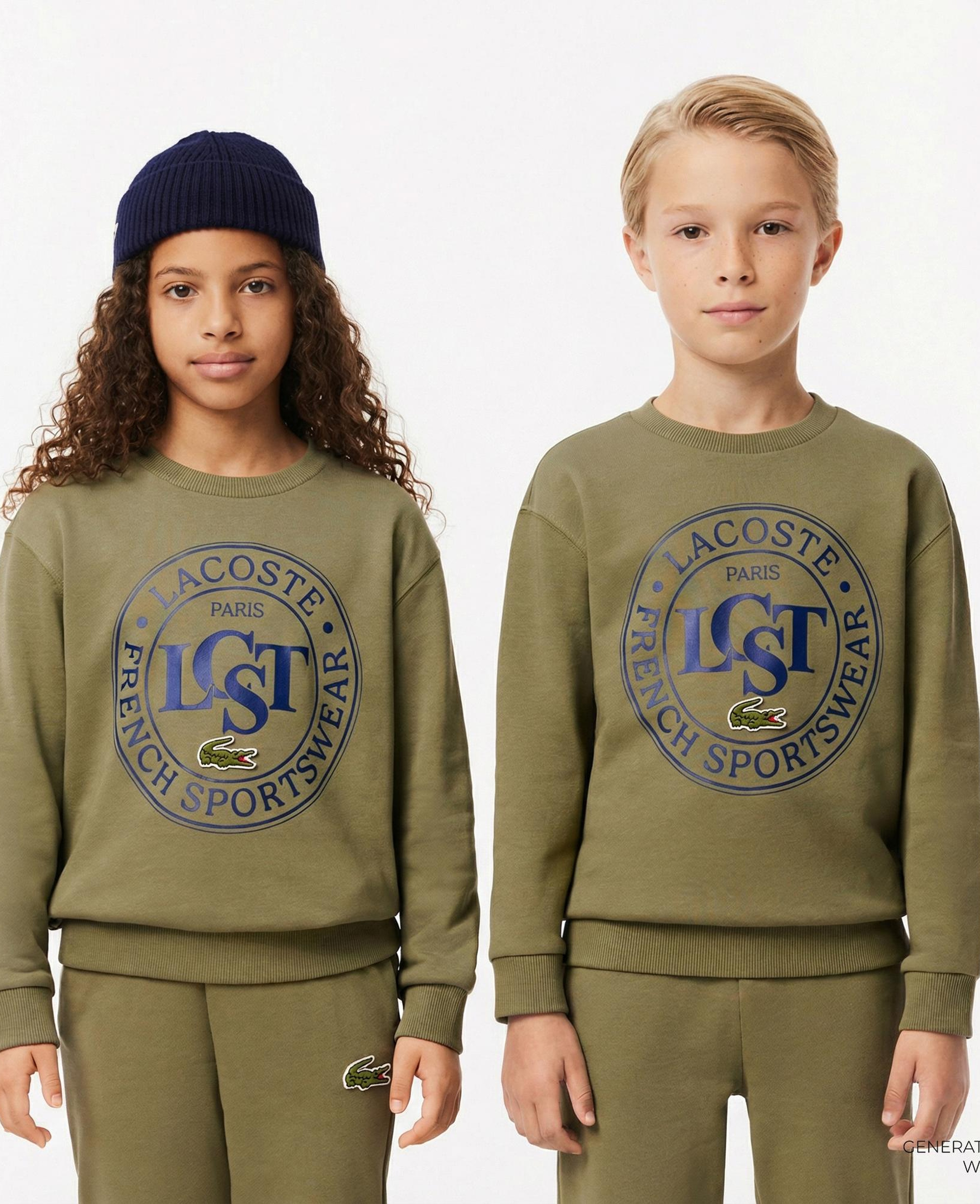 Lacoste Çocuk Bisiklet Yaka Baskılı Haki Sweatshirt