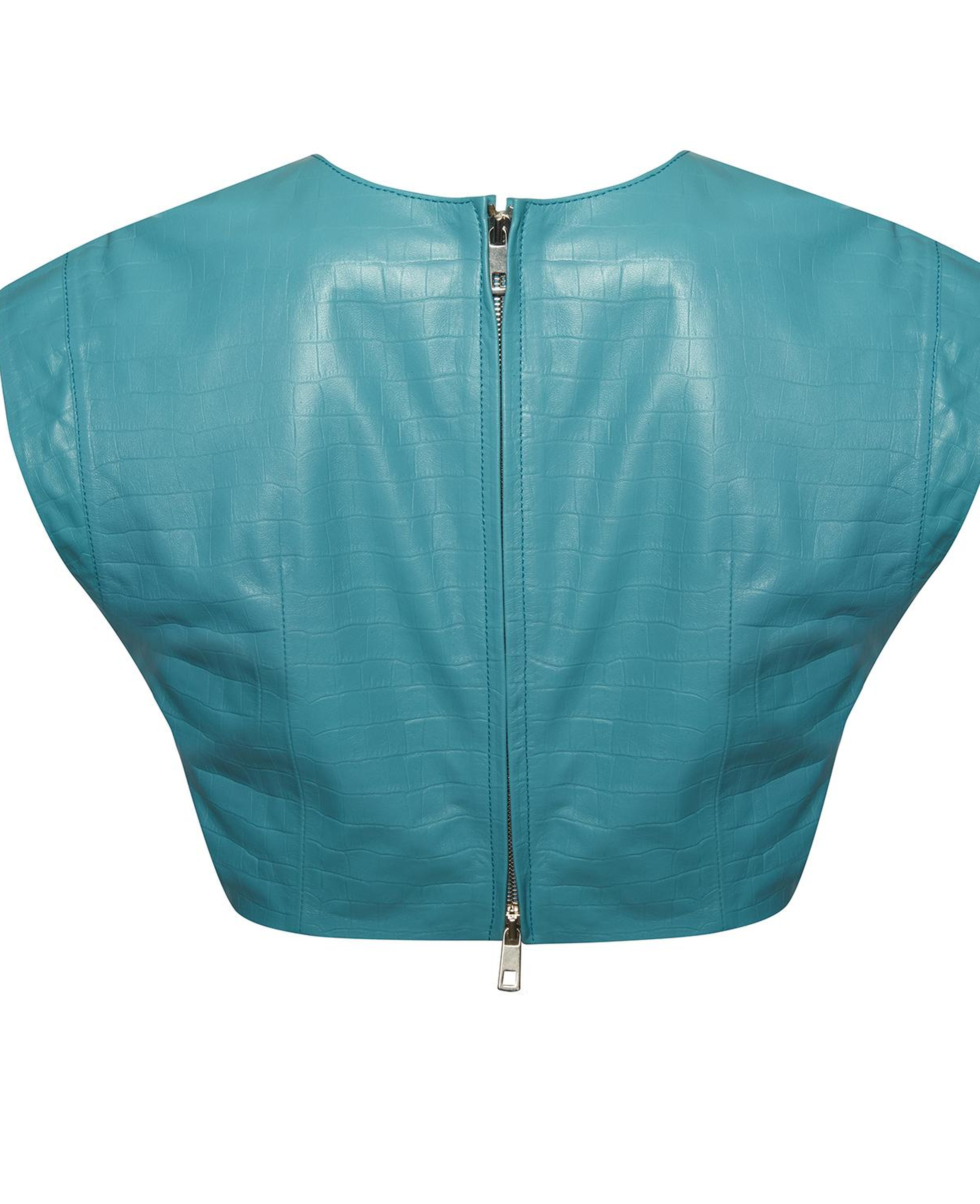 Luna Mavi Kadın Kroko Baskılı Deri Crop Top