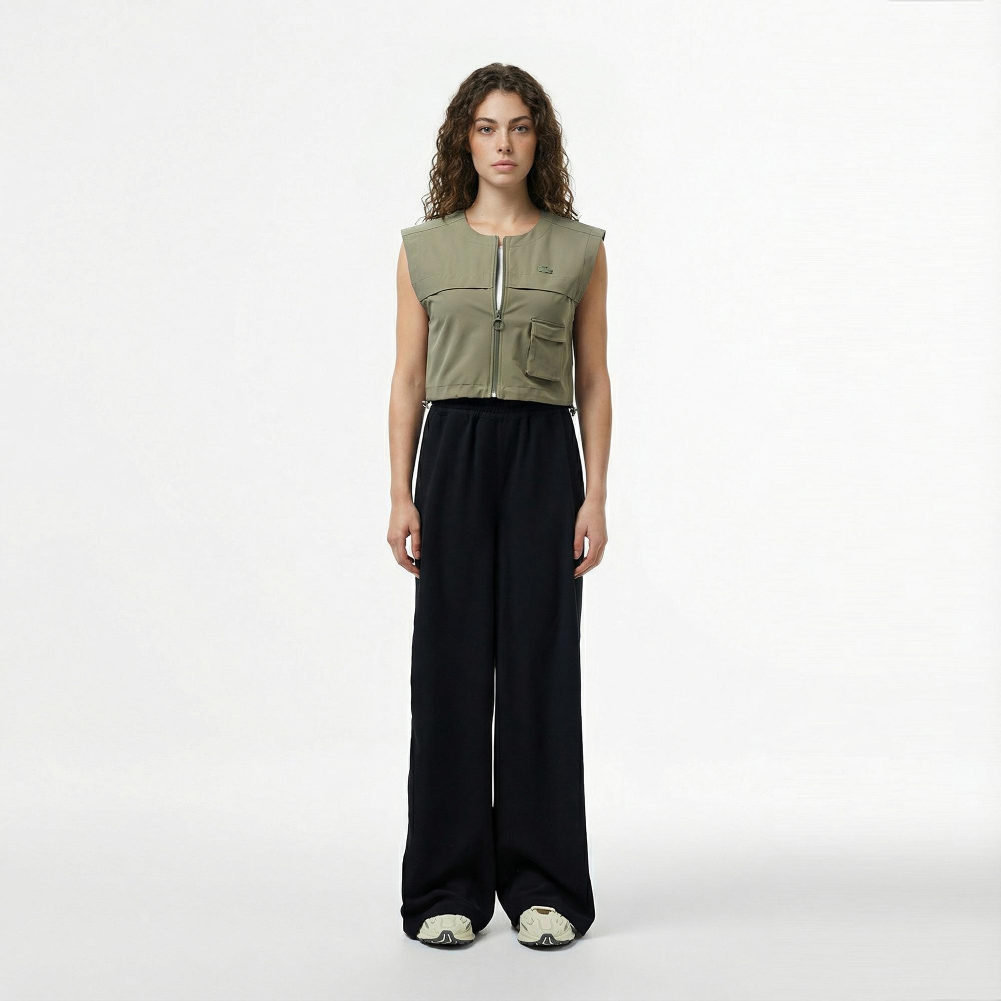 Lacoste Kadın Regular Fit Kolsuz Fermuarlı Haki Gömlek