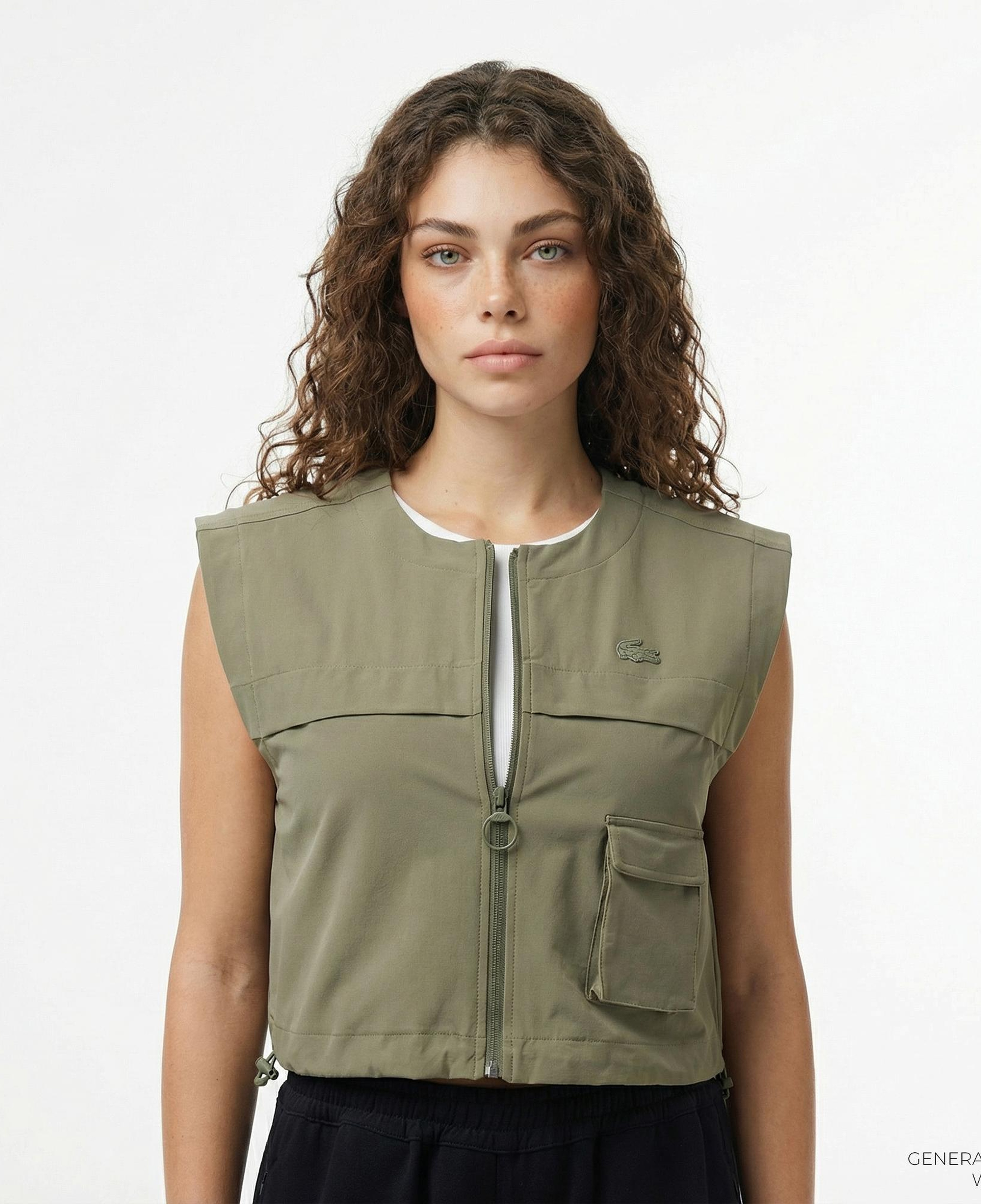 Lacoste Kadın Regular Fit Kolsuz Fermuarlı Haki Gömlek