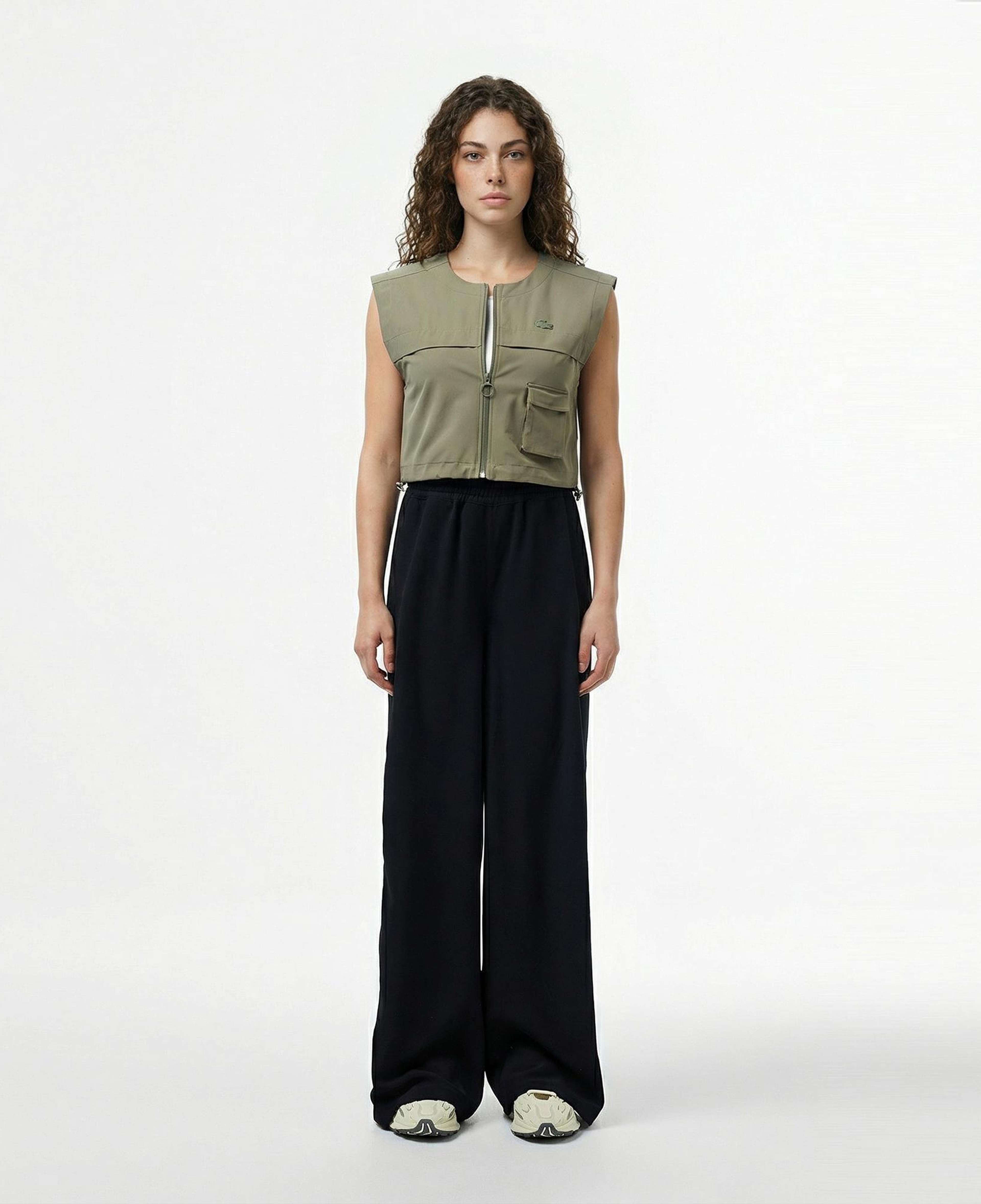 Lacoste Kadın Regular Fit Kolsuz Fermuarlı Haki Gömlek