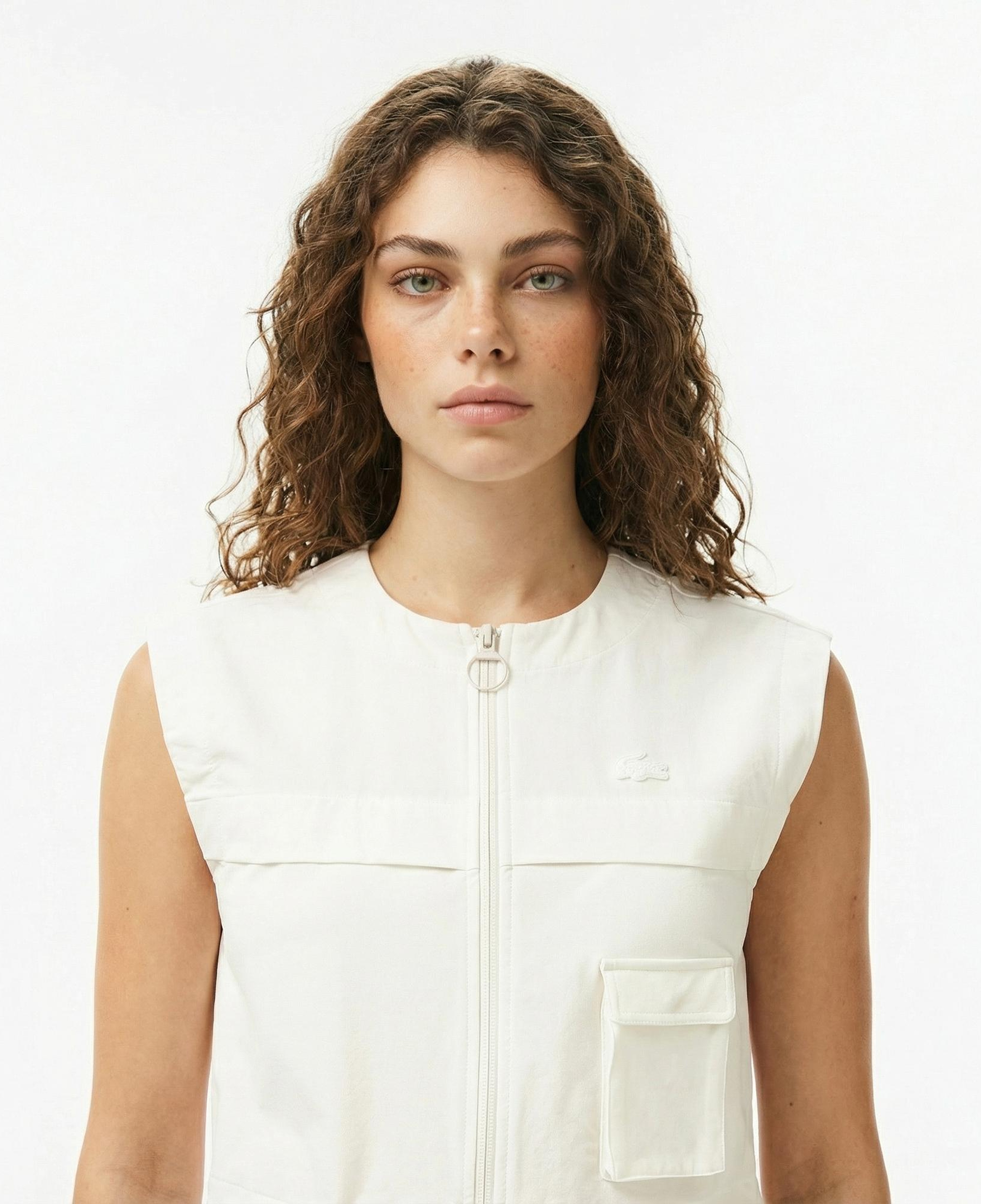 Lacoste Kadın Regular Fit Kolsuz Fermuarlı Beyaz Gömlek