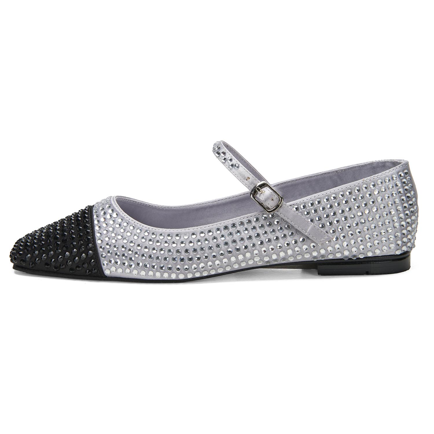 Kadın Gümüş Parlak Taş Detaylı Mary Jane Babet