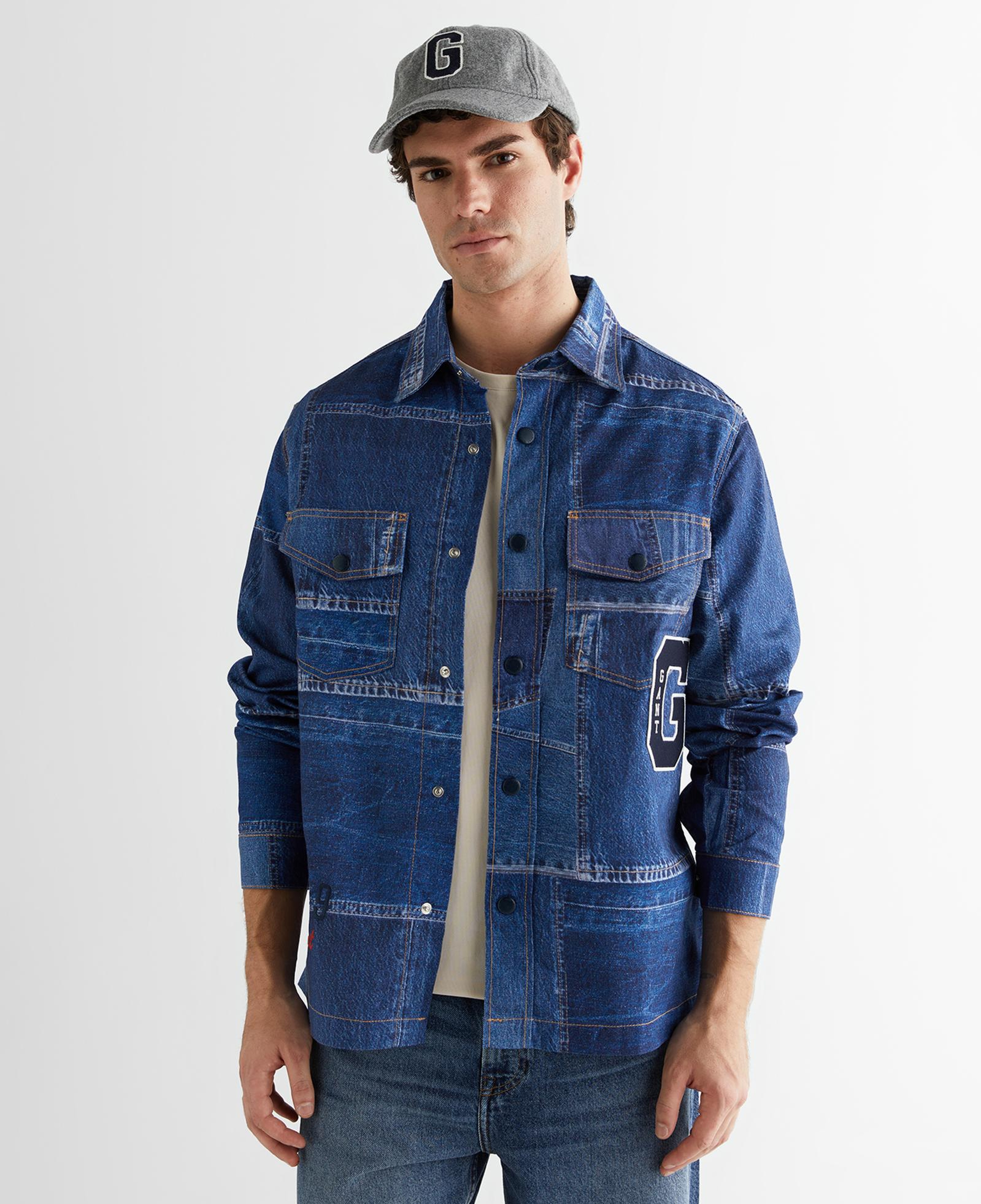 GANT Erkek Mavi Oversize Fit Gömlek Yaka Logolu Gömlek