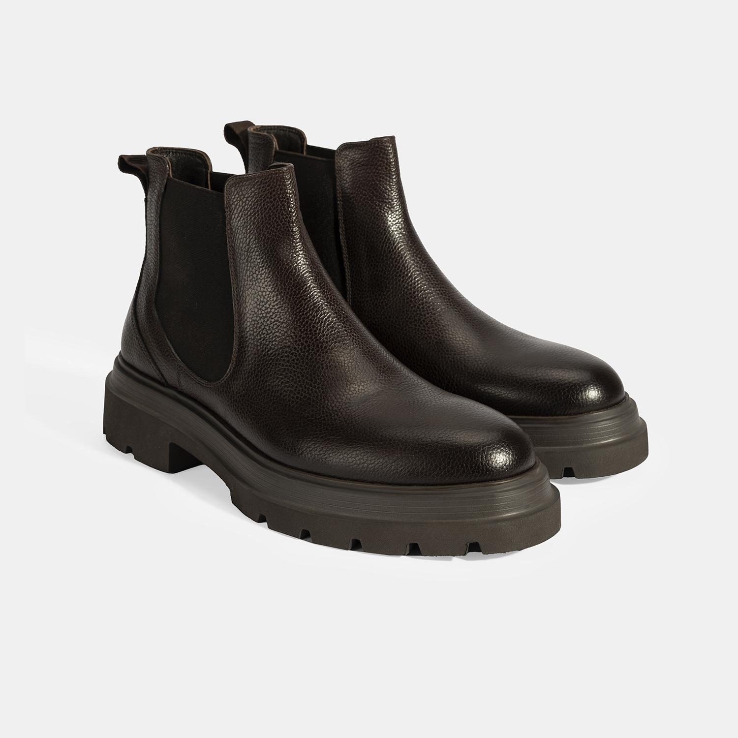 Erkek Kahve Lastik Detaylı Deri Bot