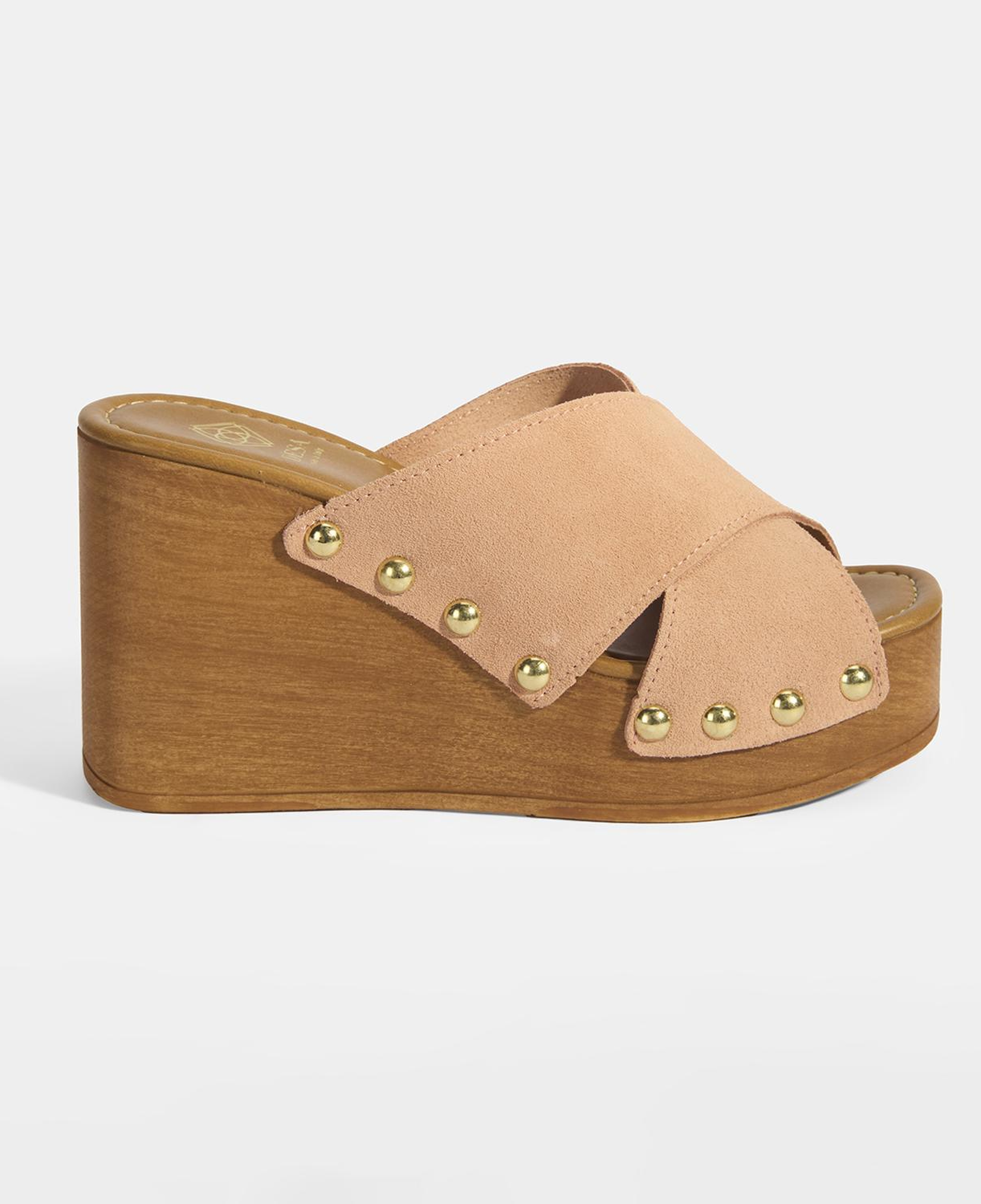 Kadın Pudra Zımba Detaylı Süet Dolgu Topuklu Terlik