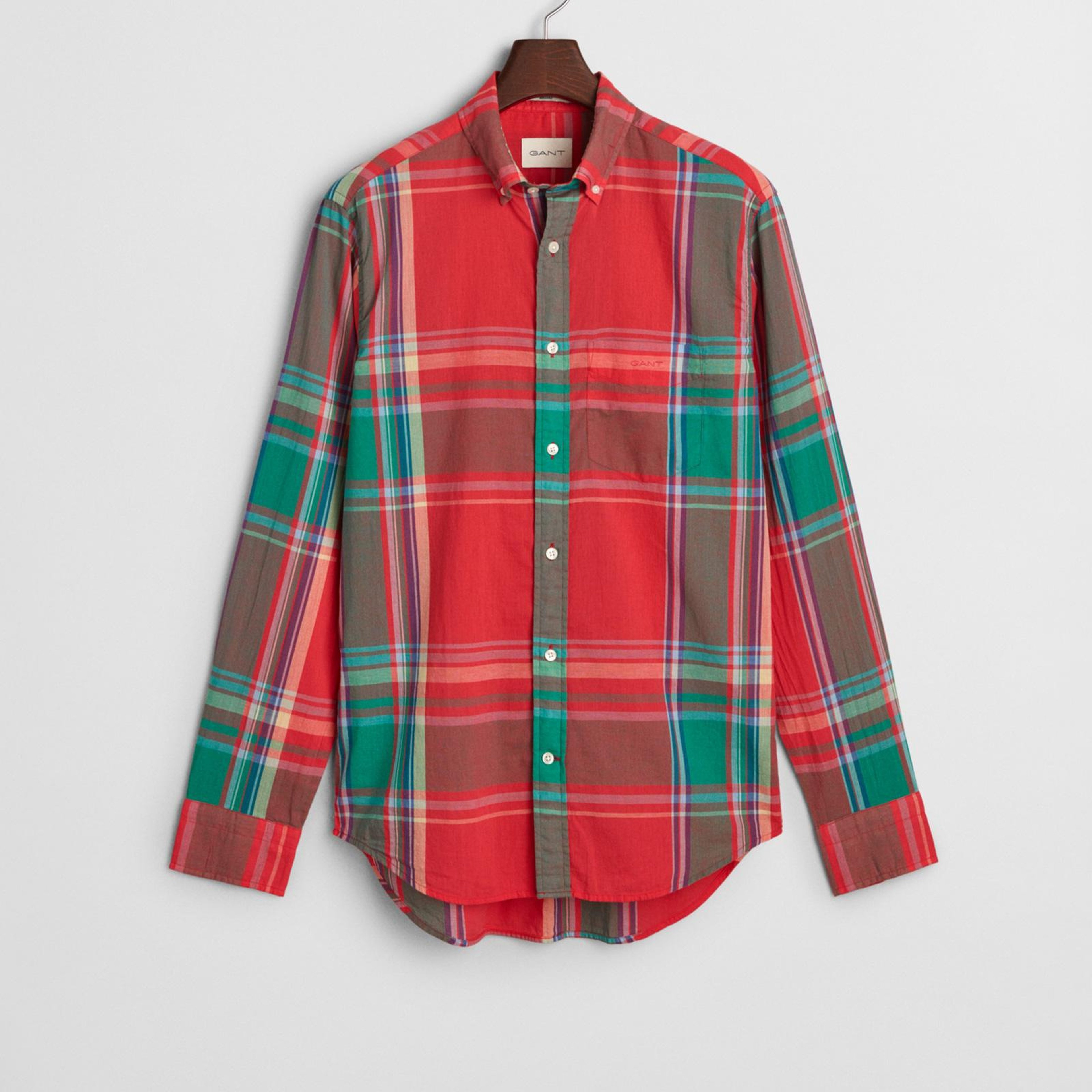 GANT Erkek Kırmızı Regular Fit Düğmeli Yaka Kareli Gömlek