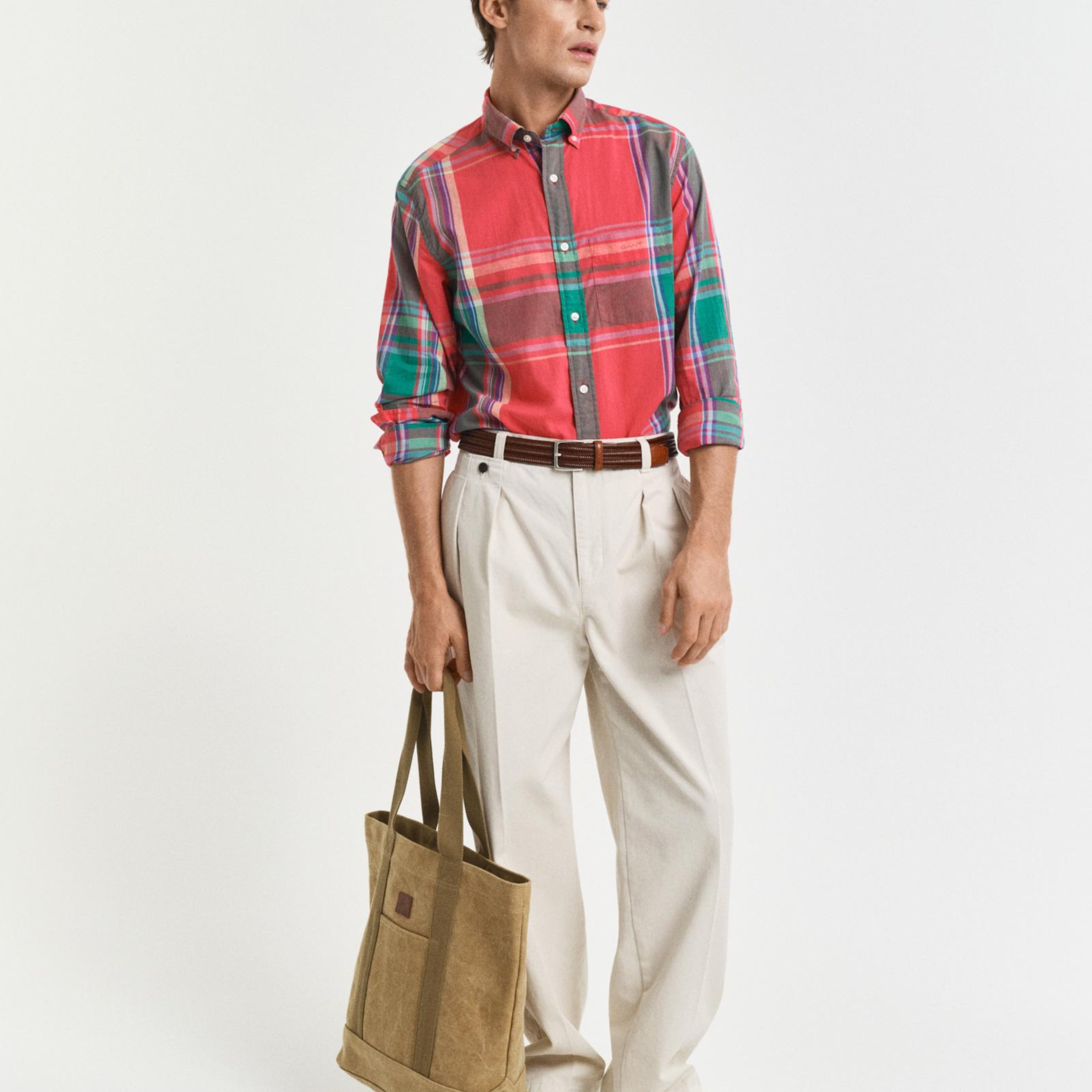 GANT Erkek Kırmızı Regular Fit Düğmeli Yaka Kareli Gömlek